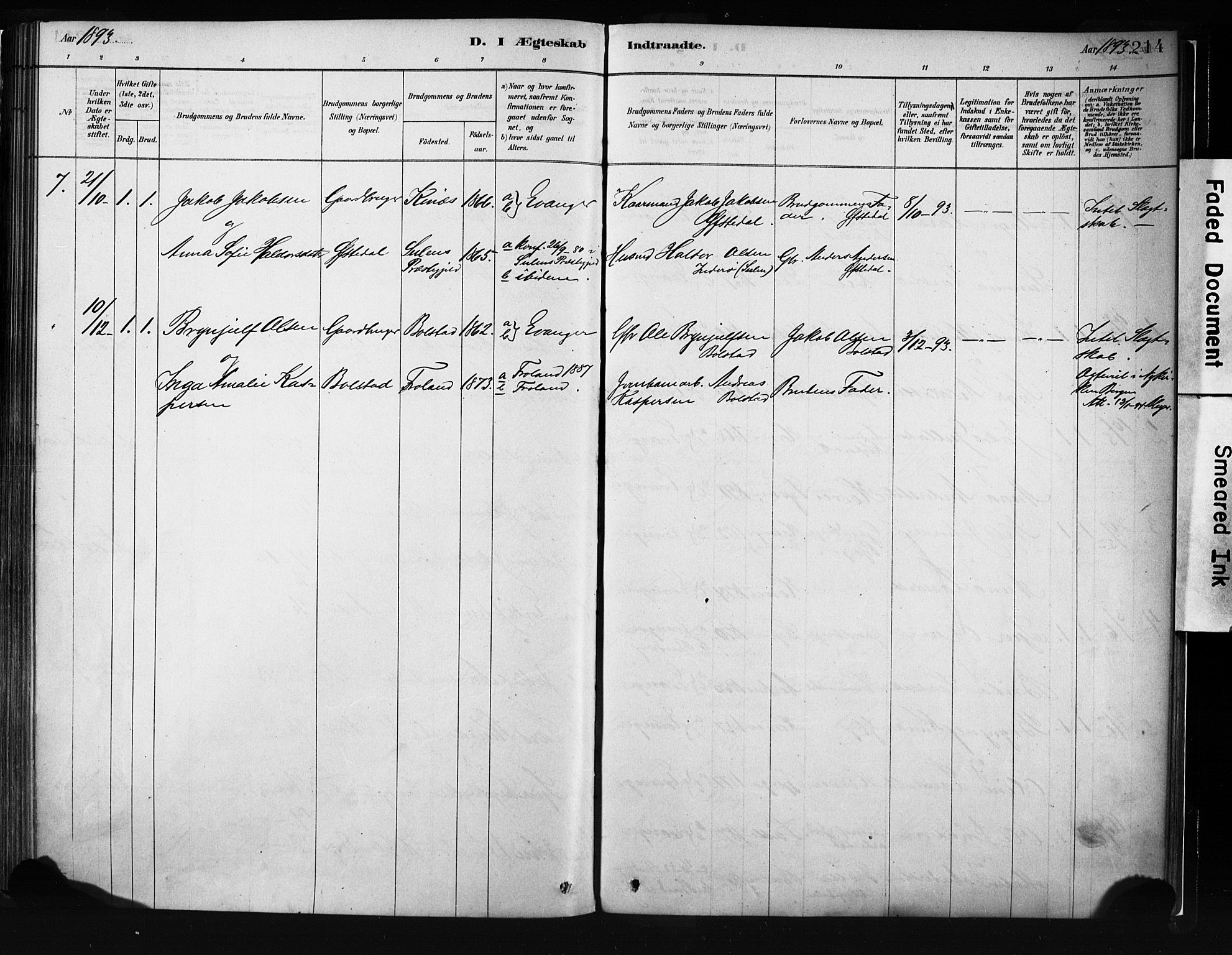 Evanger sokneprestembete, SAB/A-99924: Parish register (official) no. A 1, 1877-1899, p. 214