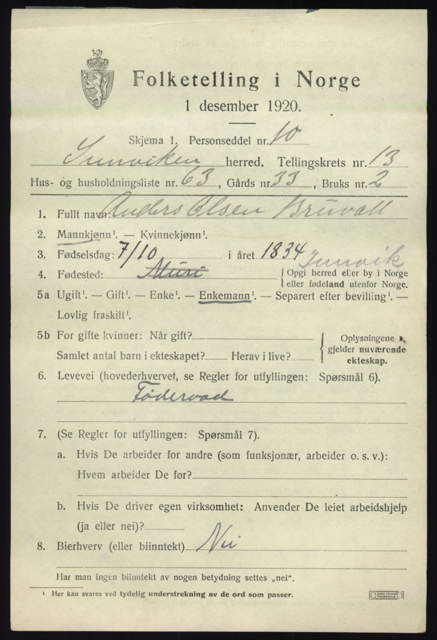 SAB, 1920 census for Innvik, 1920, p. 5789