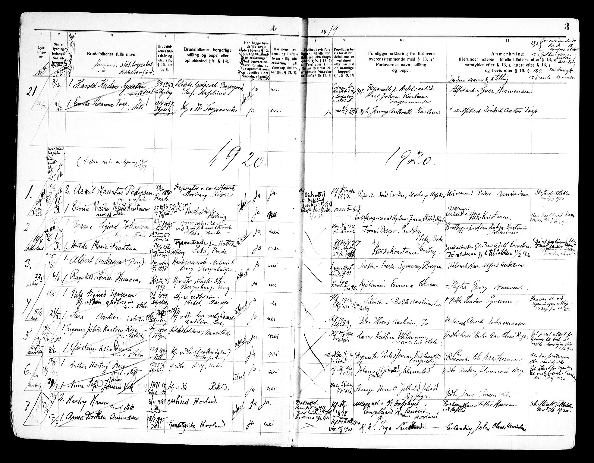 Skjeberg prestekontor Kirkebøker, SAO/A-10923/H/Hc/L0001: Banns register no. III 1, 1919-1949, p. 3
