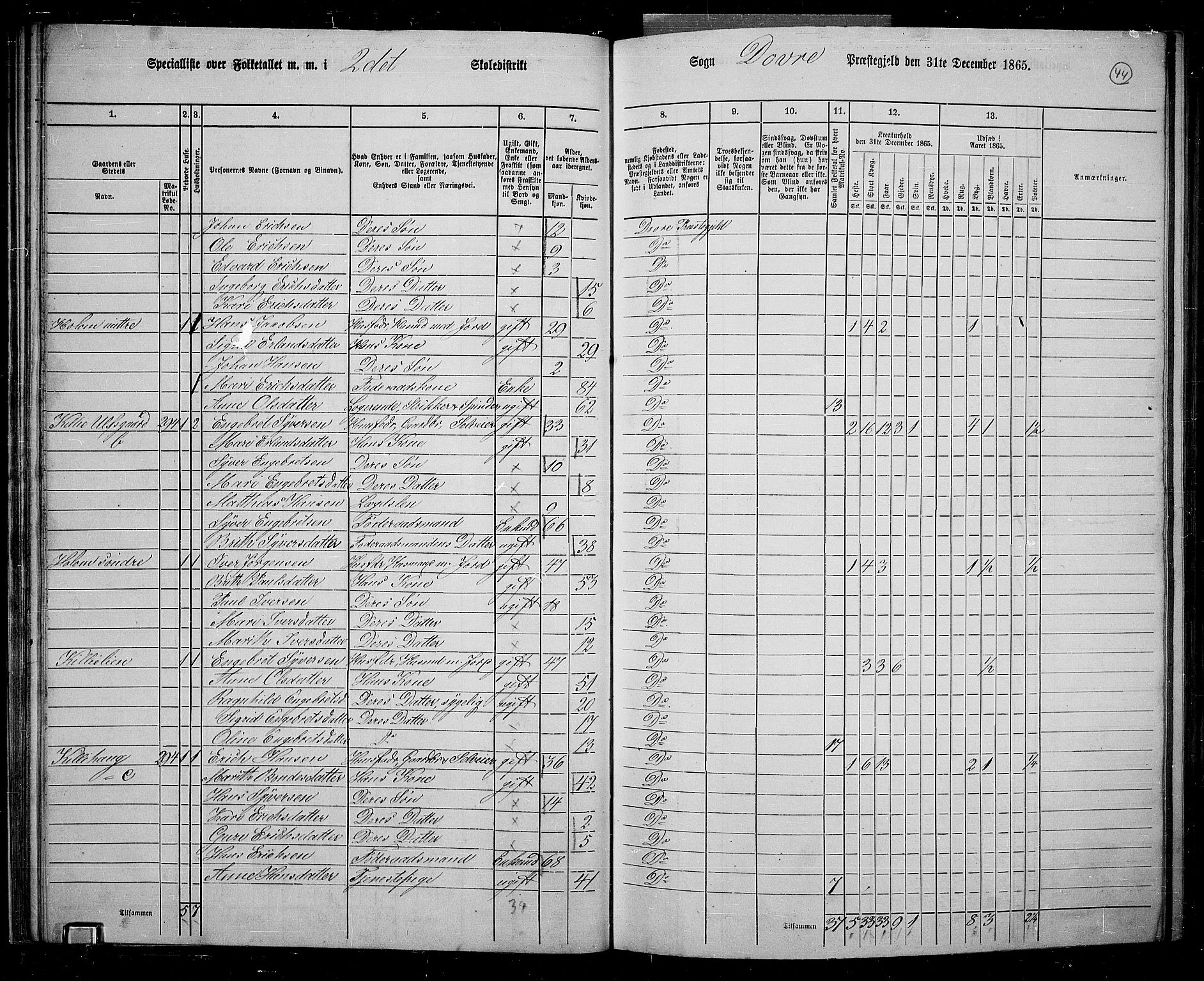 RA, 1865 census for Dovre, 1865, p. 45