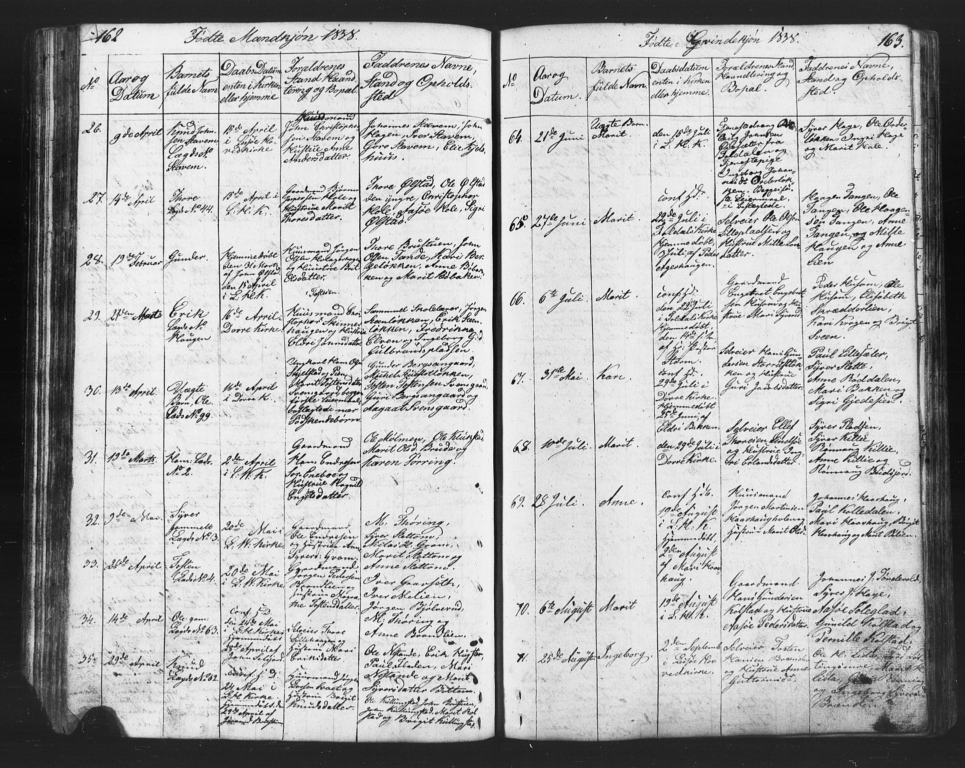 Lesja prestekontor, AV/SAH-PREST-068/H/Ha/Hab/L0002: Parish register (copy) no. 2, 1832-1850, p. 162-163