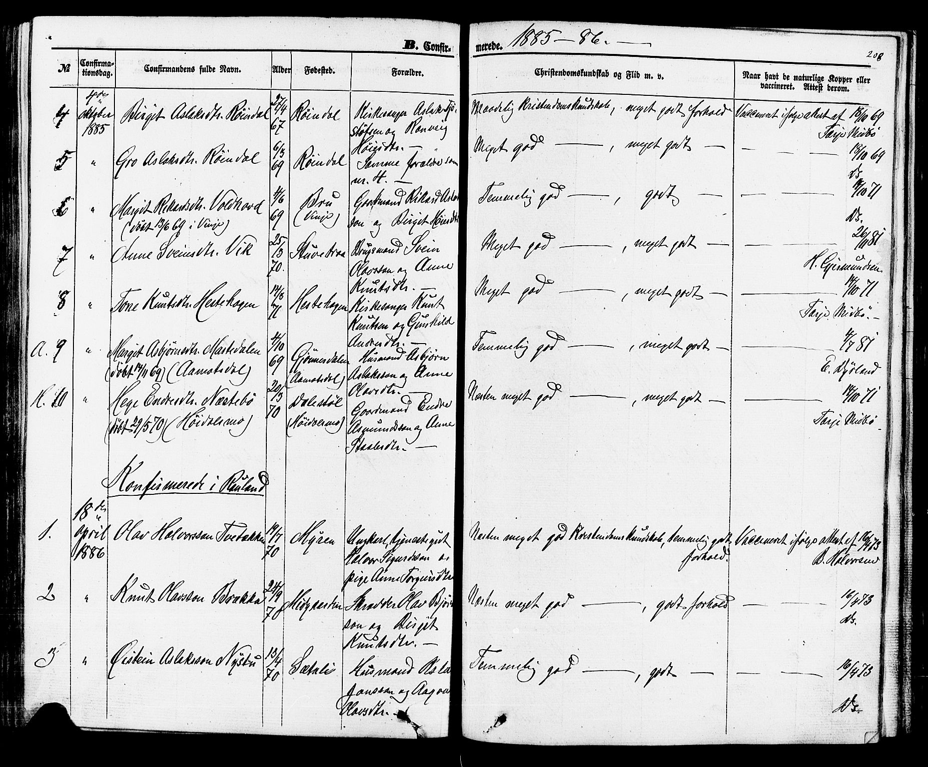 Rauland kirkebøker, SAKO/A-292/F/Fa/L0003: Parish register (official) no. 3, 1859-1886, p. 208