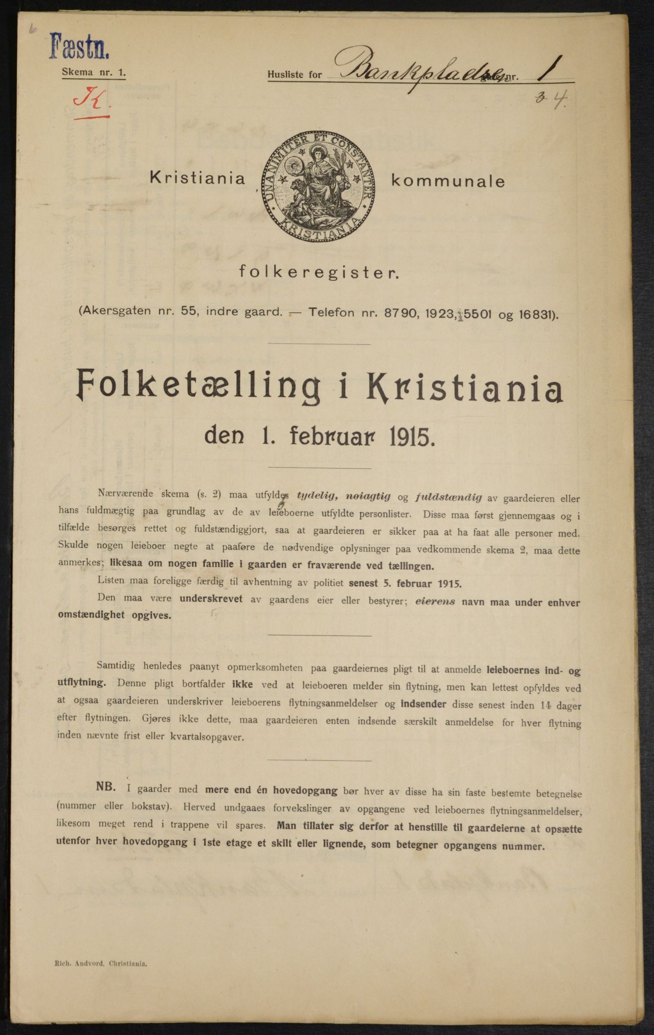 OBA, Municipal Census 1915 for Kristiania, 1915, p. 3394