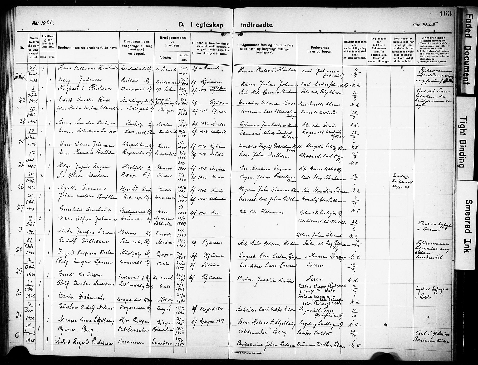 Rjukan kirkebøker, AV/SAKO-A-294/G/Ga/L0003: Parish register (copy) no. 3, 1920-1928, p. 163