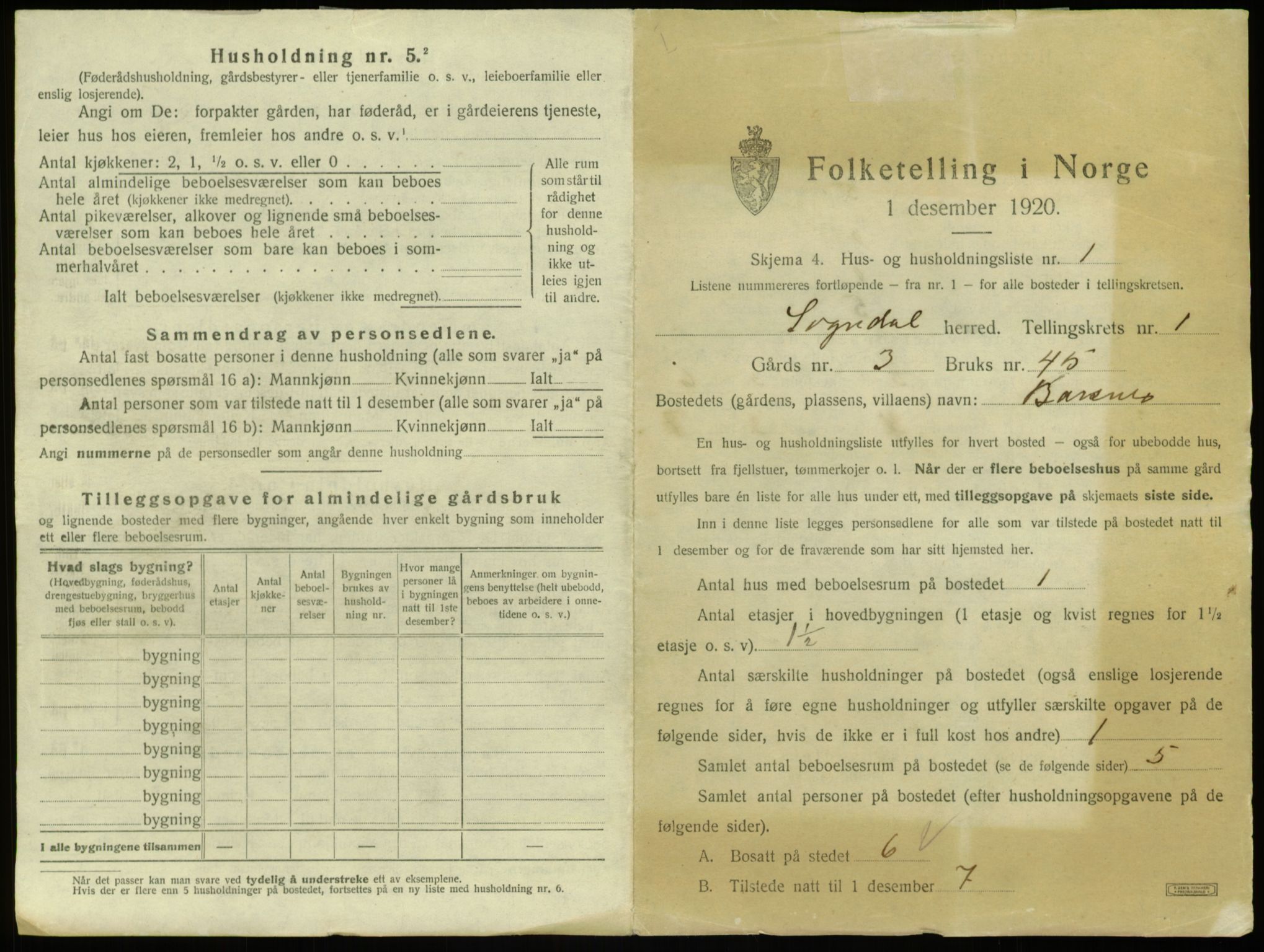 SAB, 1920 census for Sogndal, 1920, p. 75