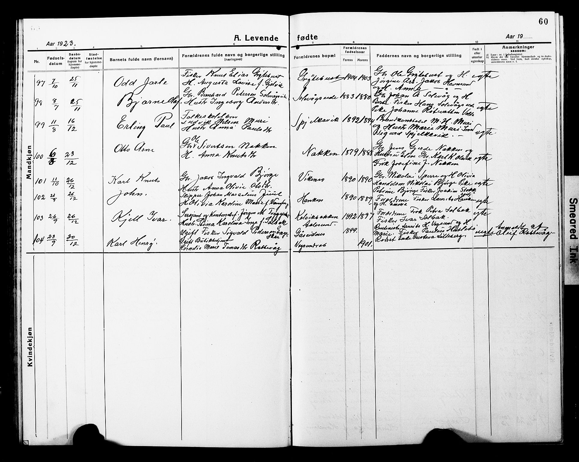 Ministerialprotokoller, klokkerbøker og fødselsregistre - Møre og Romsdal, AV/SAT-A-1454/528/L0434: Parish register (copy) no. 528C15, 1919-1927, p. 60