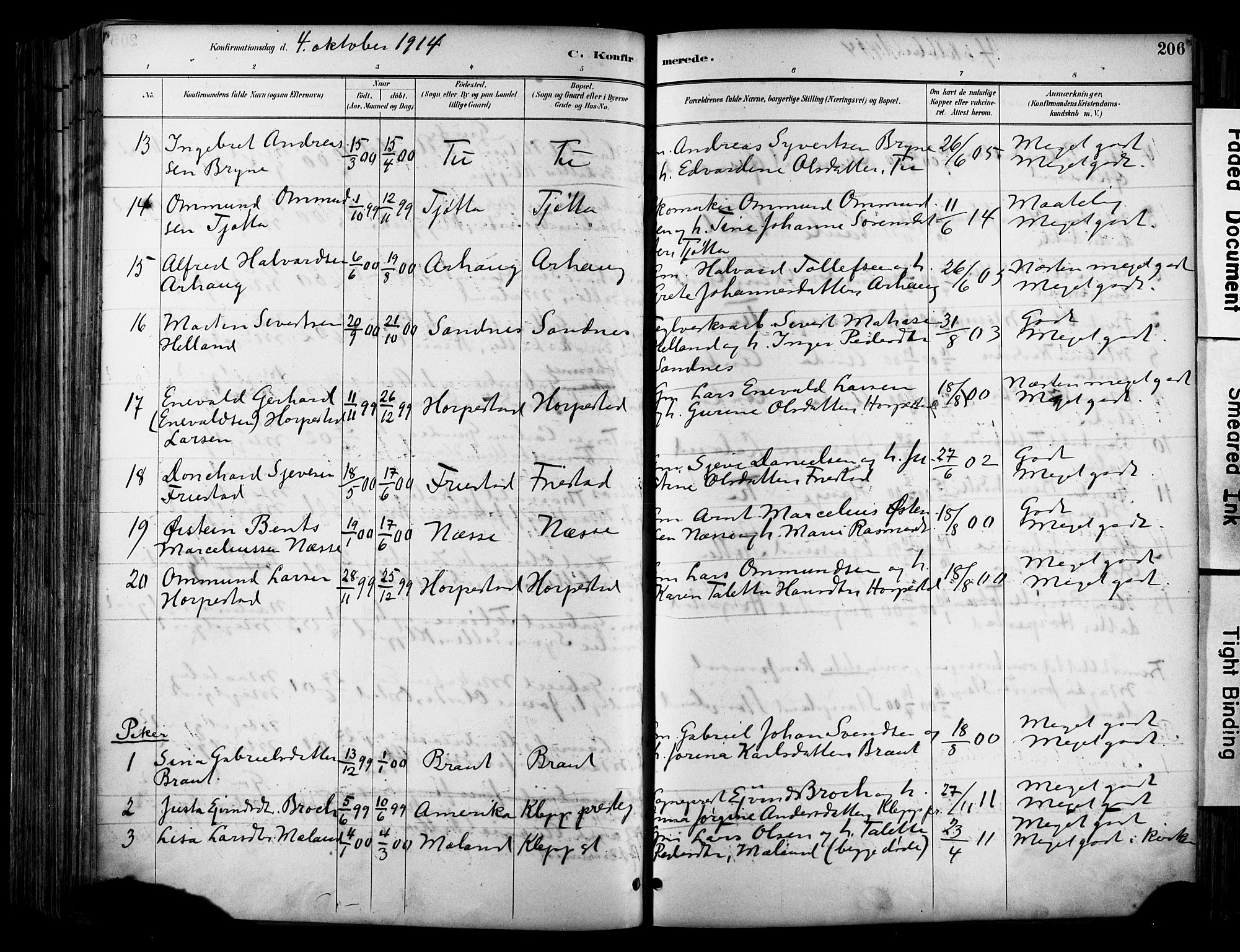 Klepp sokneprestkontor, SAST/A-101803/001/3/30BA/L0009: Parish register (official) no. A 7, 1886-1915, p. 206