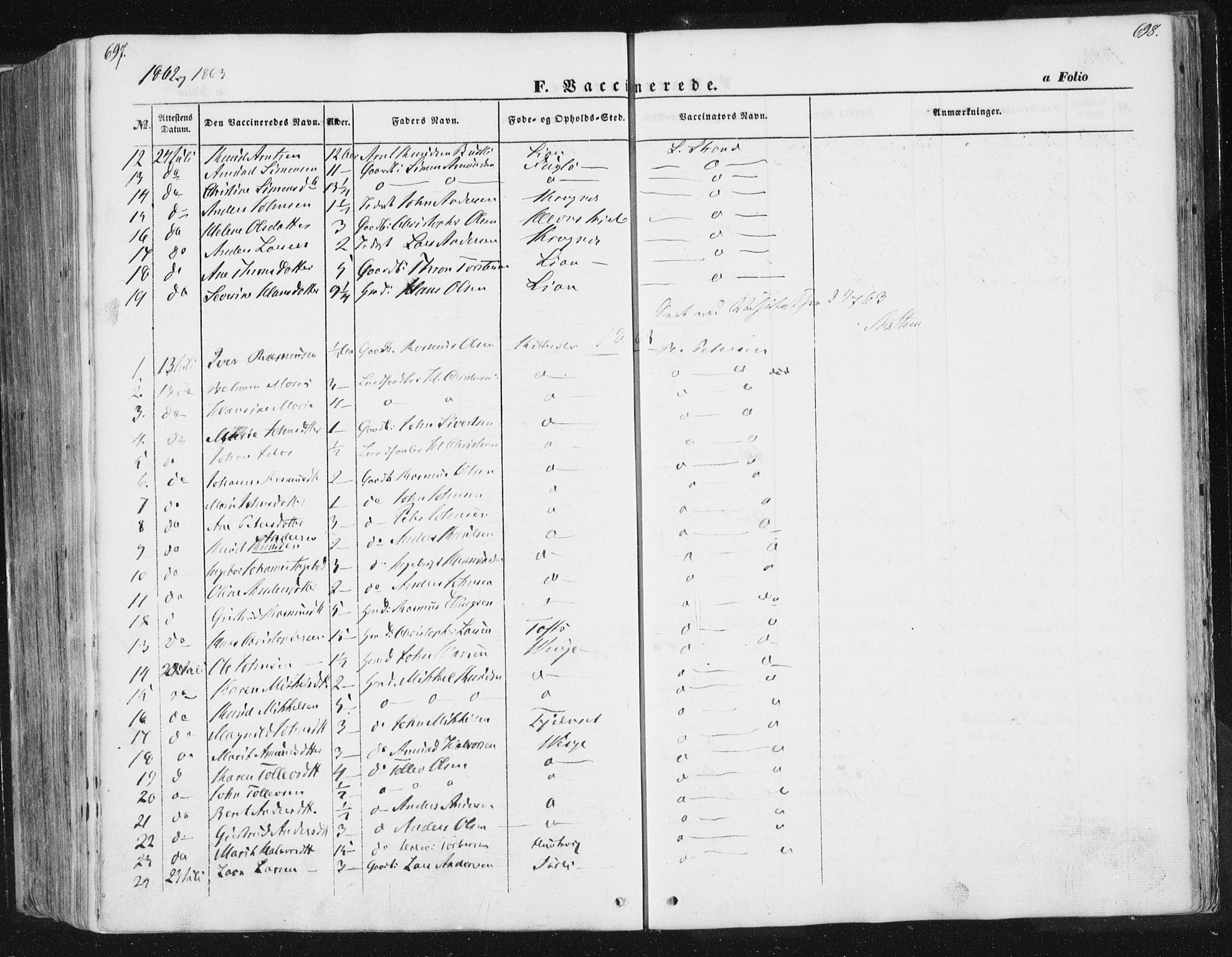 Ministerialprotokoller, klokkerbøker og fødselsregistre - Sør-Trøndelag, SAT/A-1456/630/L0494: Parish register (official) no. 630A07, 1852-1868, p. 697-698