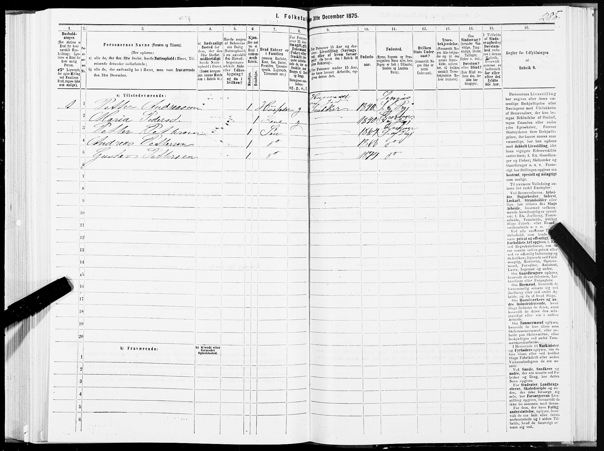 SAT, 1875 census for 1718P Leksvik, 1875, p. 1285