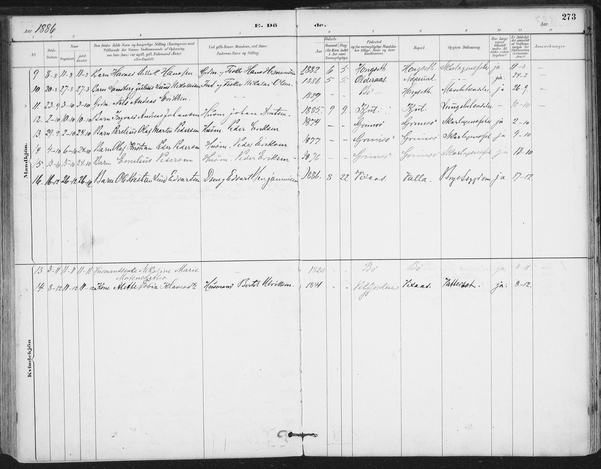 Ministerialprotokoller, klokkerbøker og fødselsregistre - Nordland, AV/SAT-A-1459/816/L0244: Parish register (official) no. 816A10, 1886-1903, p. 273