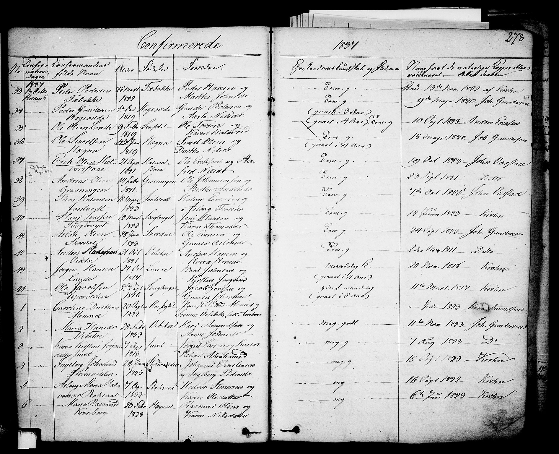 Holla kirkebøker, AV/SAKO-A-272/F/Fa/L0004: Parish register (official) no. 4, 1830-1848, p. 278