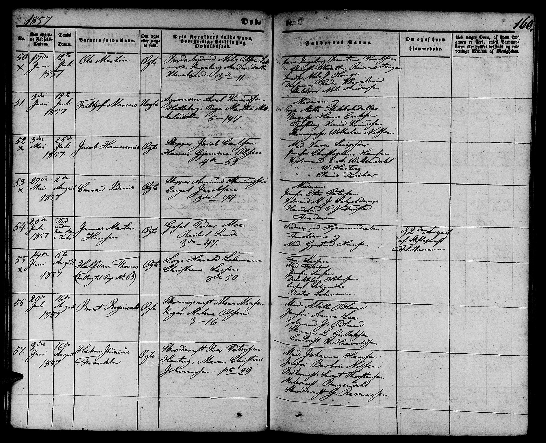 Nykirken Sokneprestembete, AV/SAB-A-77101/H/Hab: Parish register (copy) no. B 1, 1842-1858, p. 160