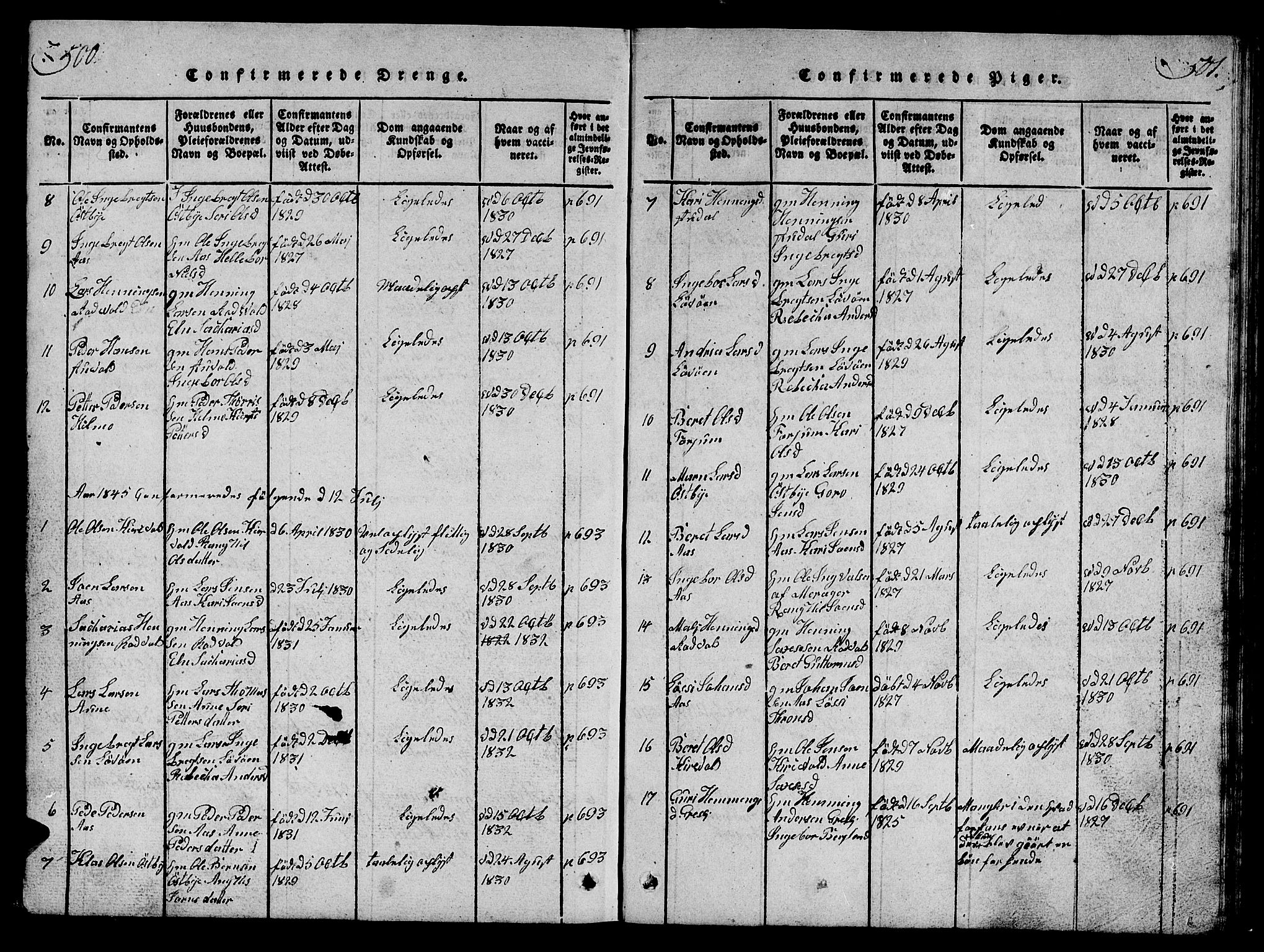 Ministerialprotokoller, klokkerbøker og fødselsregistre - Sør-Trøndelag, AV/SAT-A-1456/698/L1164: Parish register (copy) no. 698C01, 1816-1861, p. 500-501