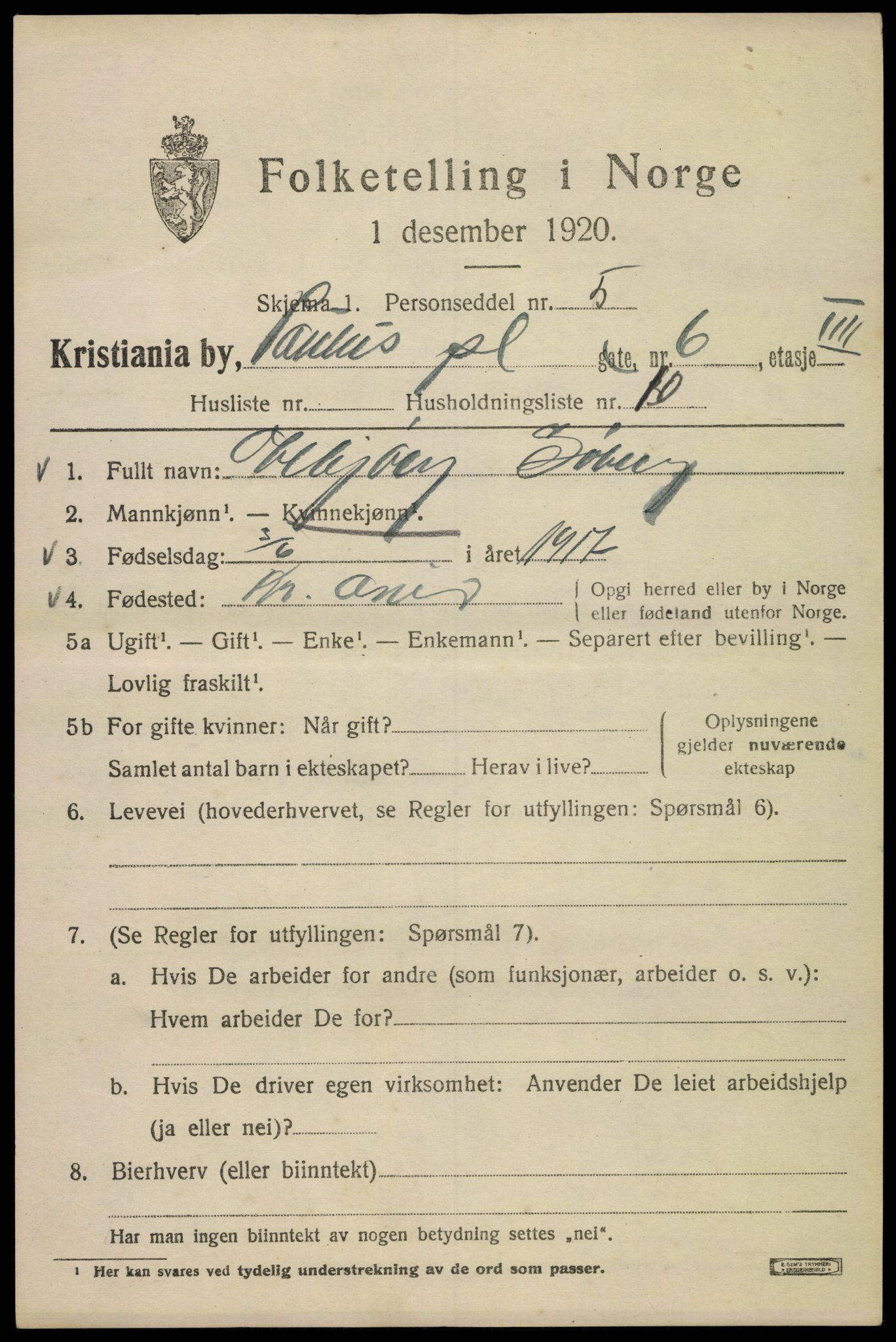 SAO, 1920 census for Kristiania, 1920, p. 446553