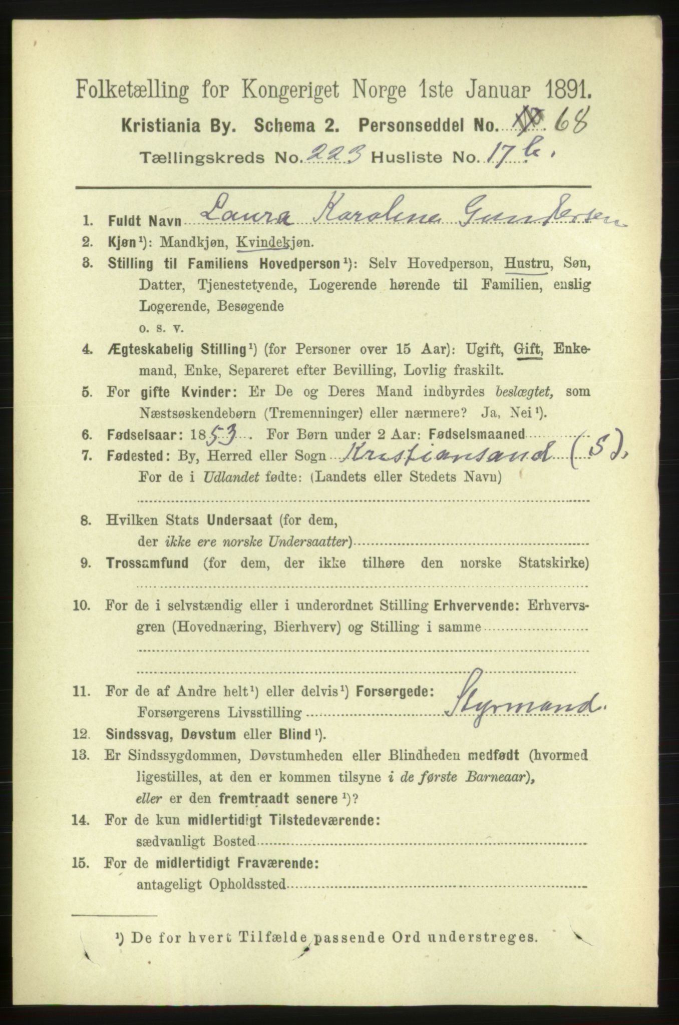 RA, 1891 census for 0301 Kristiania, 1891, p. 134967