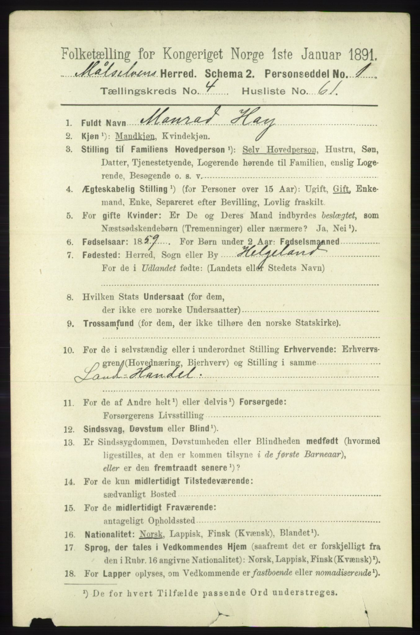 RA, 1891 census for 1924 Målselv, 1891, p. 1546