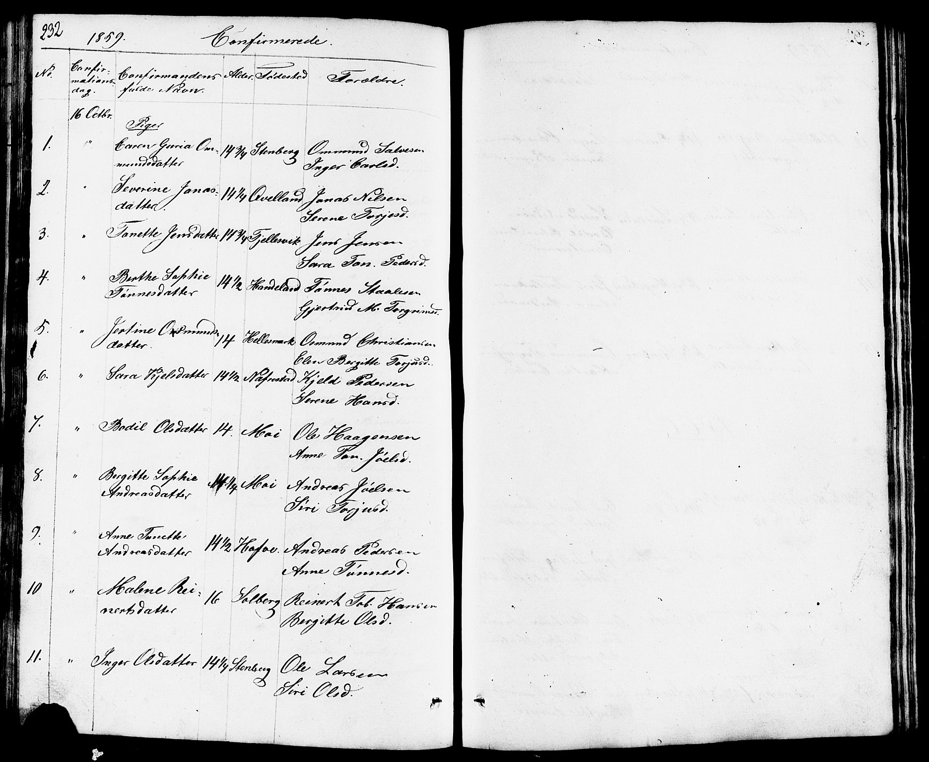 Lund sokneprestkontor, AV/SAST-A-101809/S07/L0003: Parish register (copy) no. B 3, 1848-1885, p. 232