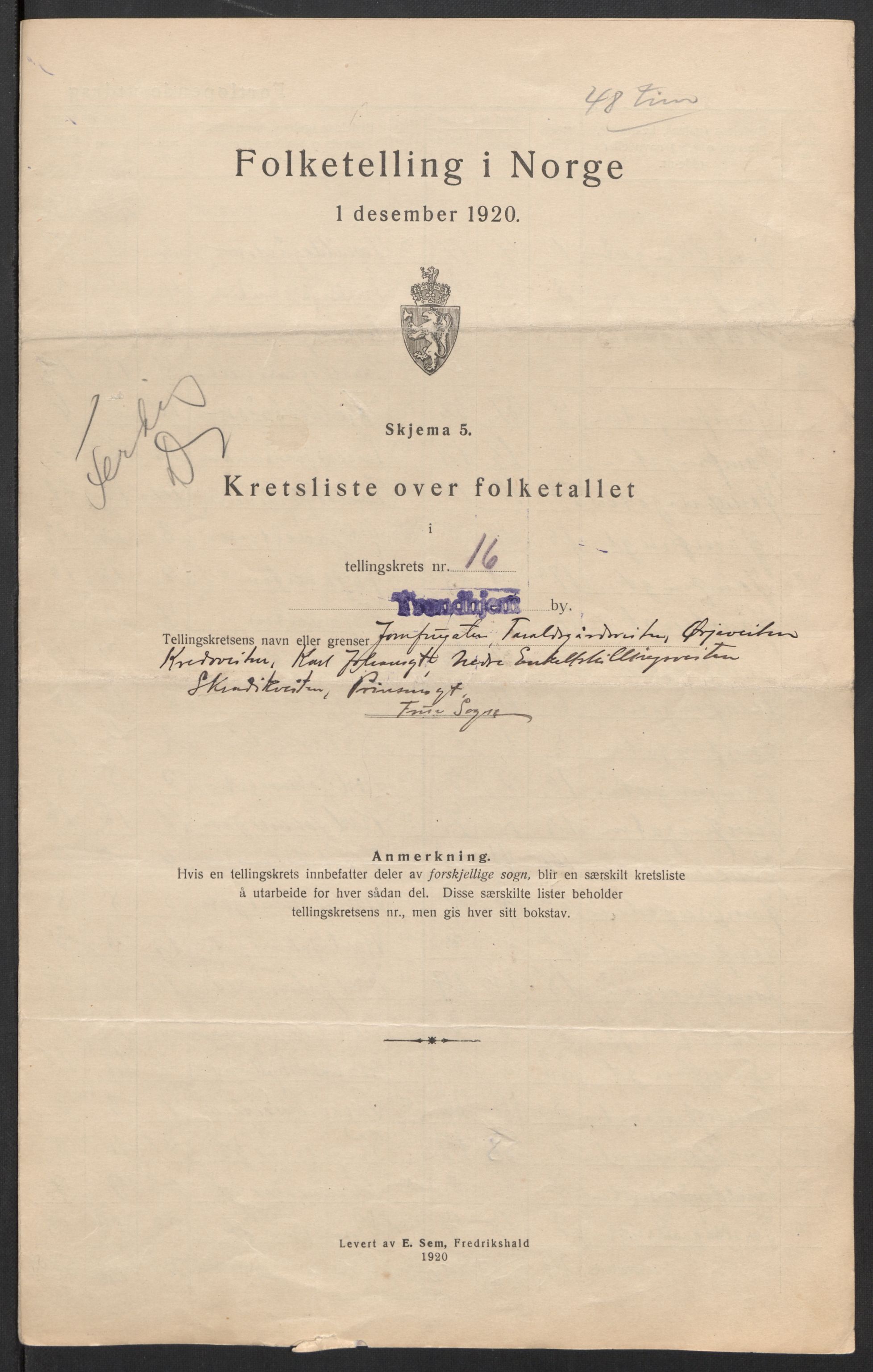 SAT, 1920 census for Trondheim, 1920, p. 62