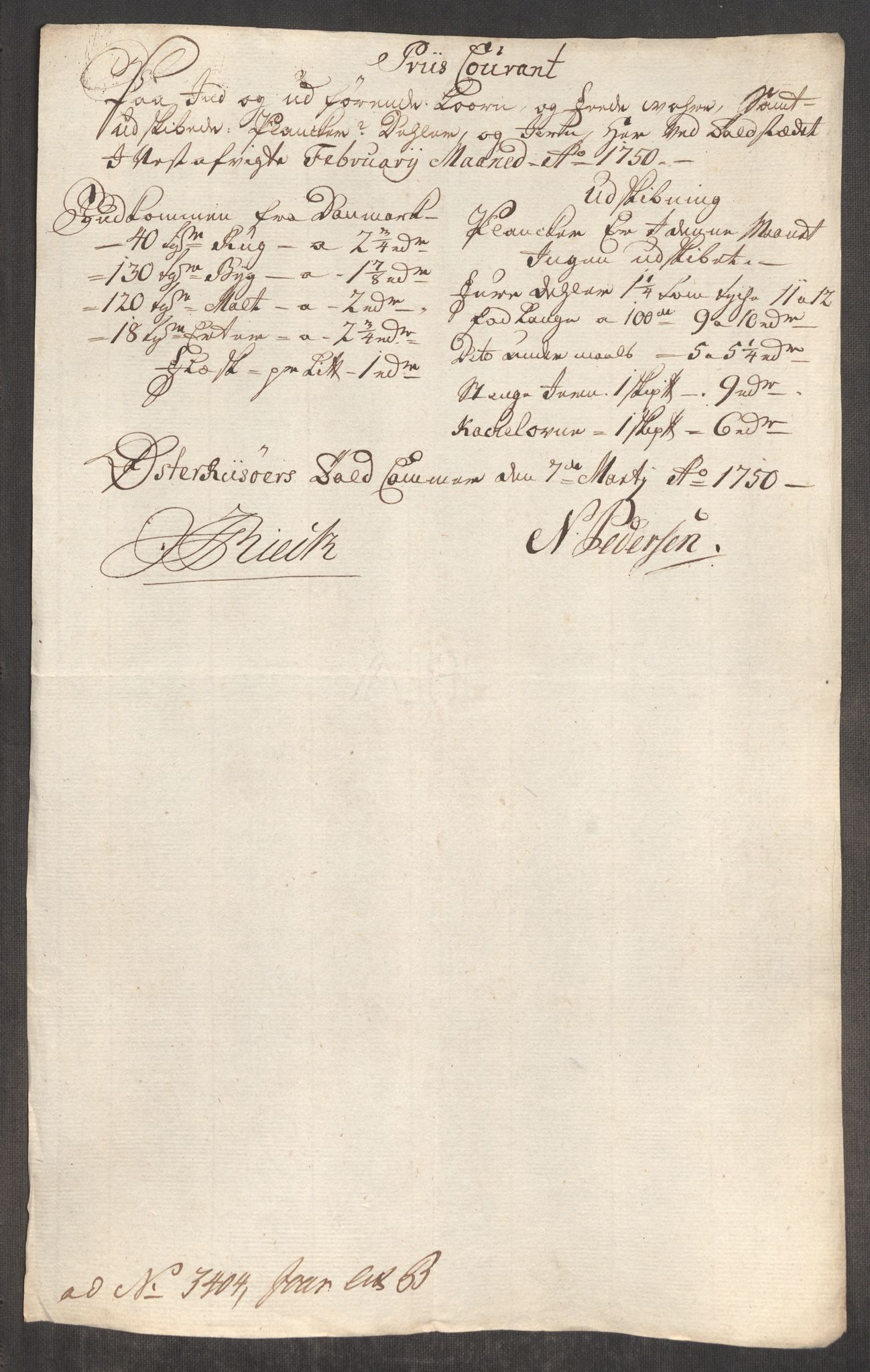 Rentekammeret inntil 1814, Realistisk ordnet avdeling, RA/EA-4070/Oe/L0004: [Ø1]: Priskuranter, 1749-1752, p. 385