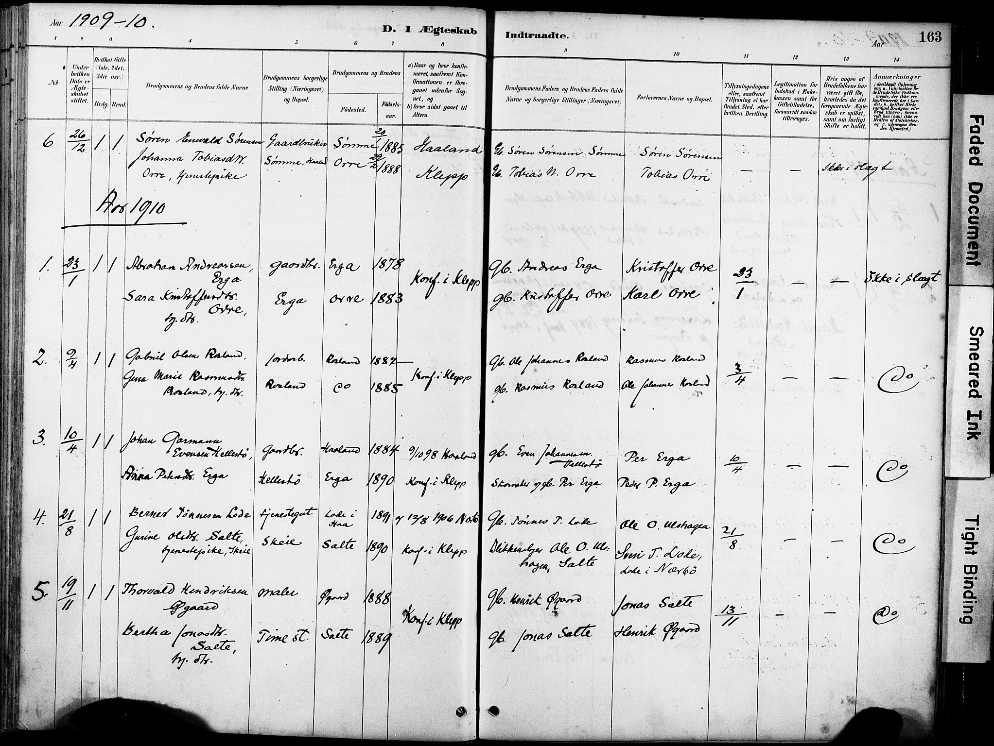 Klepp sokneprestkontor, SAST/A-101803/001/3/30BA/L0007: Parish register (official) no. A 8, 1886-1912, p. 163