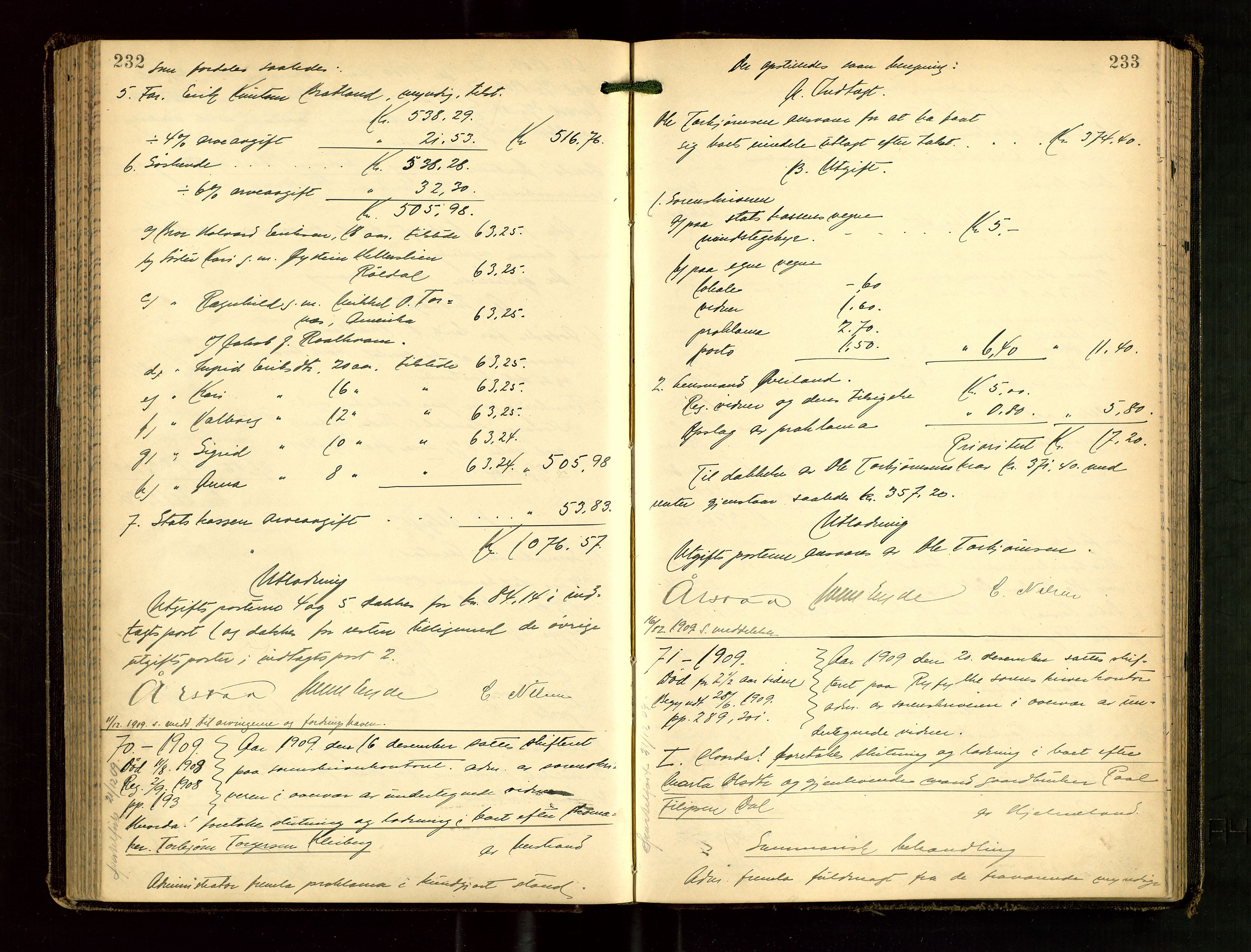 Ryfylke tingrett, AV/SAST-A-100055/001/IV/IVG/L0003: Skifteutlodningsprotokoll Med register, 1907-1912, p. 232-233