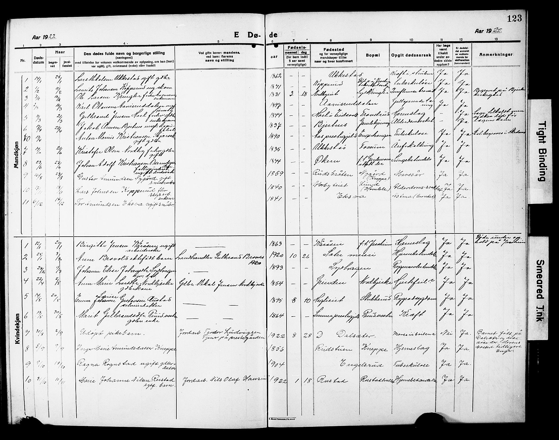 Nannestad prestekontor Kirkebøker, AV/SAO-A-10414a/G/Ga/L0003: Parish register (copy) no. I 3, 1914-1929, p. 123