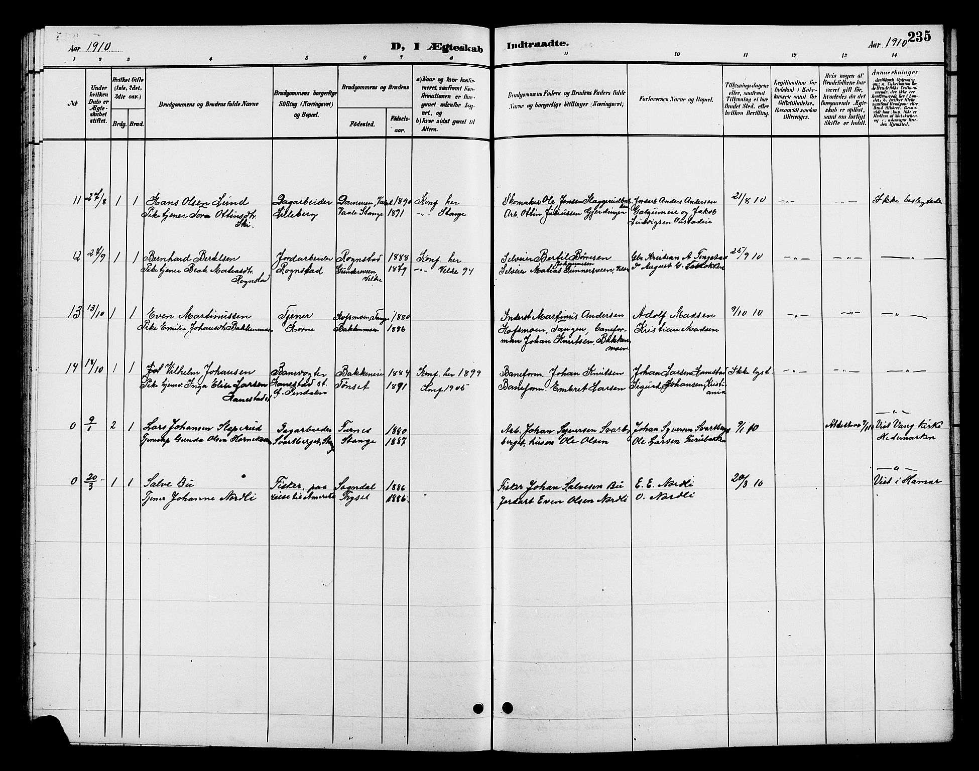 Romedal prestekontor, SAH/PREST-004/L/L0012: Parish register (copy) no. 12, 1896-1914, p. 235