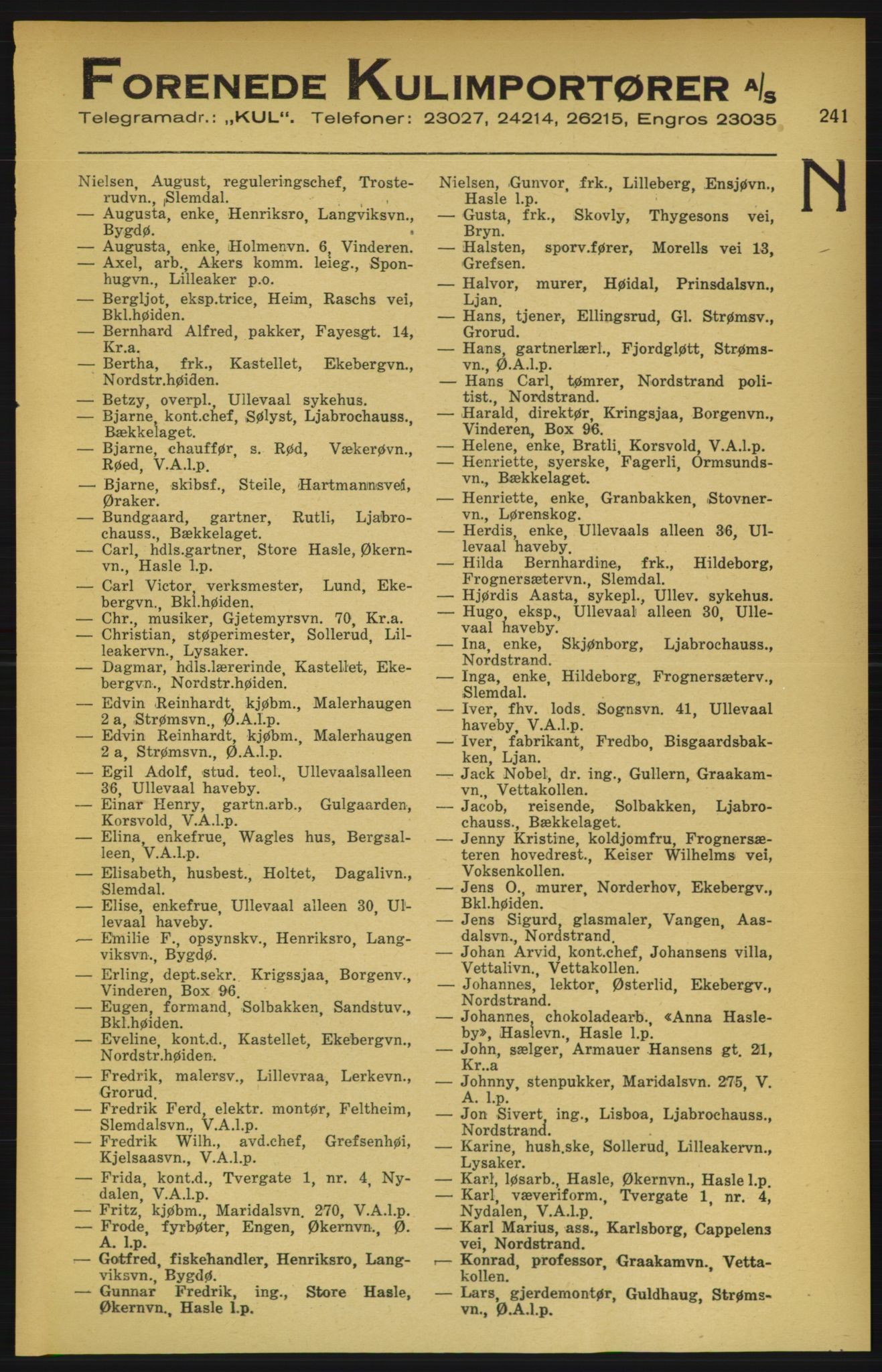 Aker adressebok/adressekalender, PUBL/001/A/003: Akers adressekalender, 1924-1925, p. 241