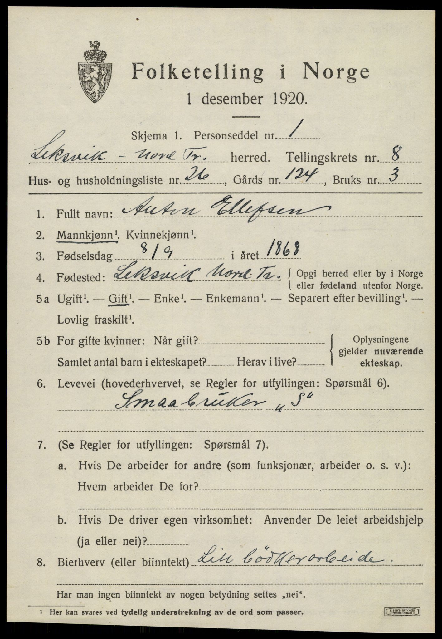 SAT, 1920 census for Leksvik, 1920, p. 6834