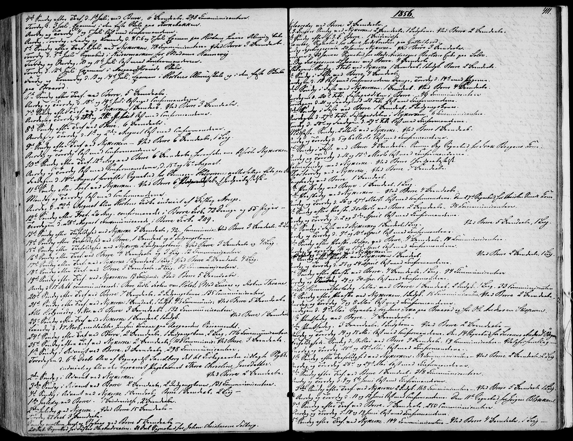 Borre kirkebøker, AV/SAKO-A-338/F/Fa/L0006: Parish register (official) no. I 6, 1852-1862, p. 411