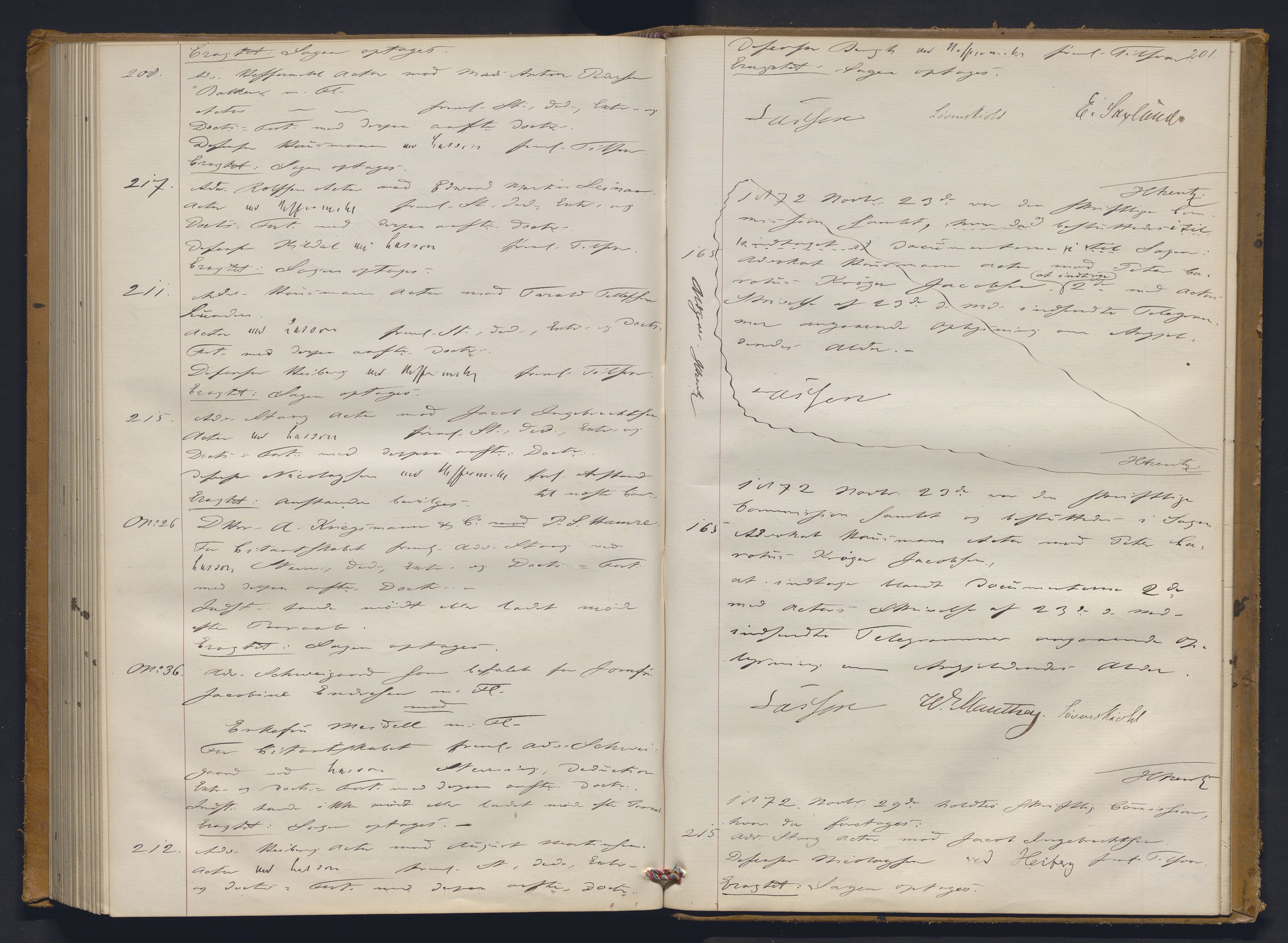 Høyesterett, AV/RA-S-1002/E/Ef/L0012: Protokoll over saker som gikk til skriftlig behandling, 1867-1873, p. 200b-201a