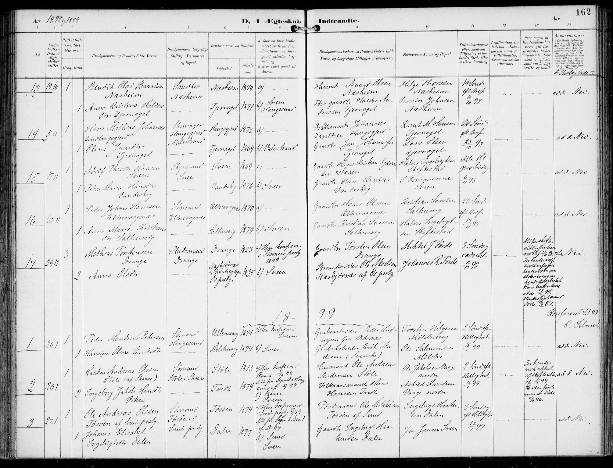 Sveio Sokneprestembete, AV/SAB-A-78501/H/Haa: Parish register (official) no. B  3, 1894-1906, p. 162