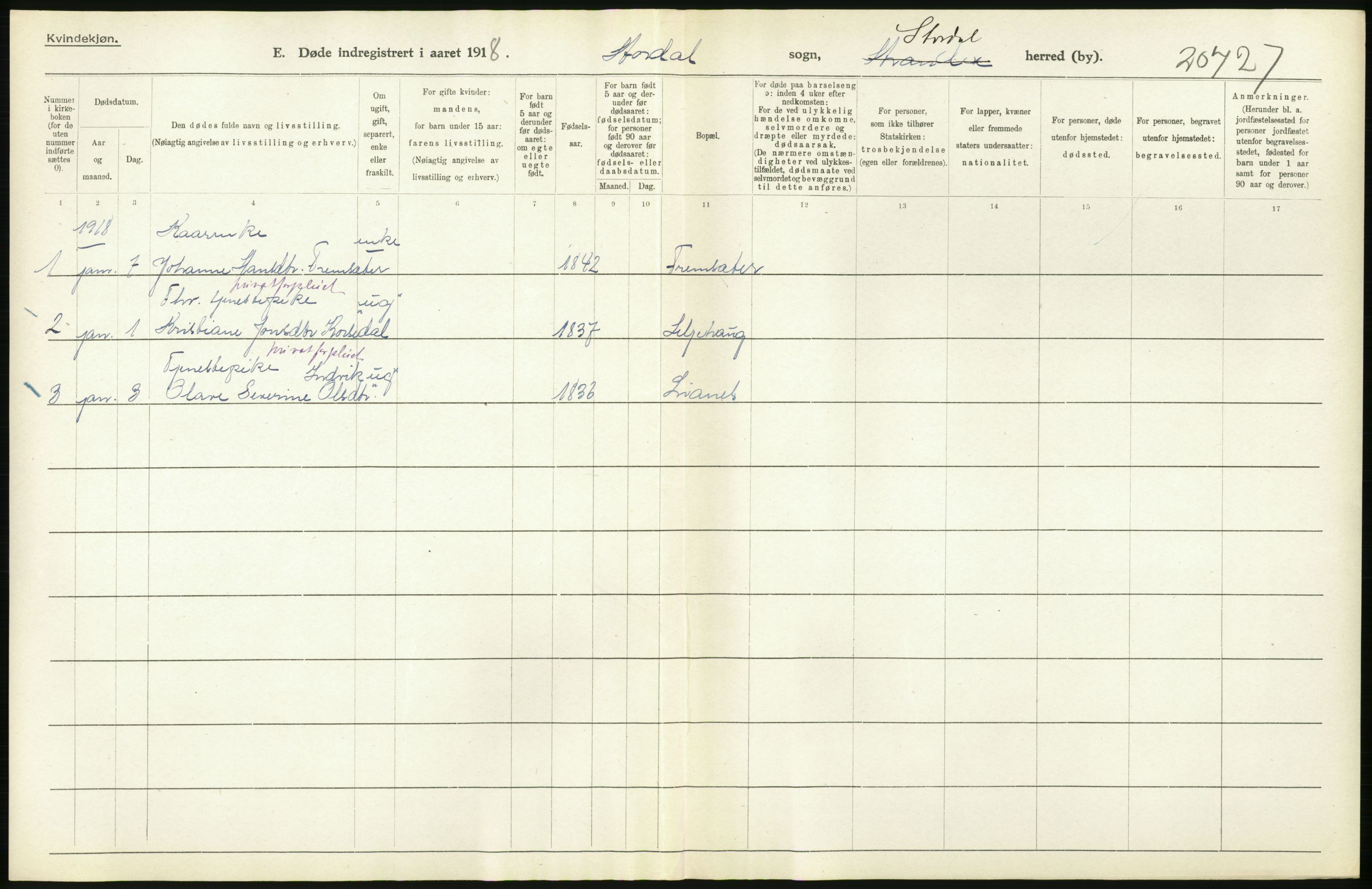 Statistisk sentralbyrå, Sosiodemografiske emner, Befolkning, AV/RA-S-2228/D/Df/Dfb/Dfbh/L0045: Møre fylke: Døde. Bygder og byer., 1918, p. 68