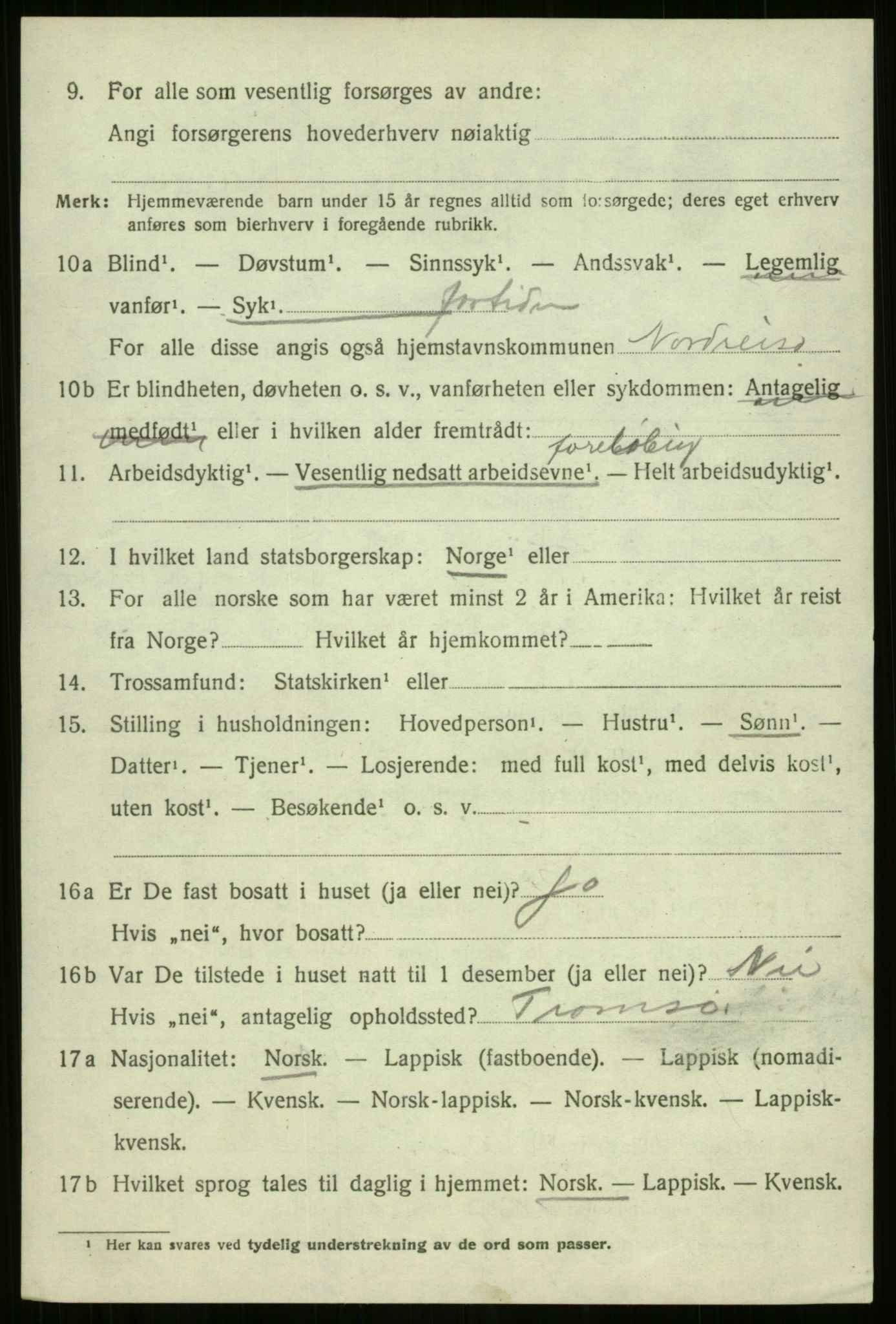 SATØ, 1920 census for Nordreisa, 1920, p. 2166