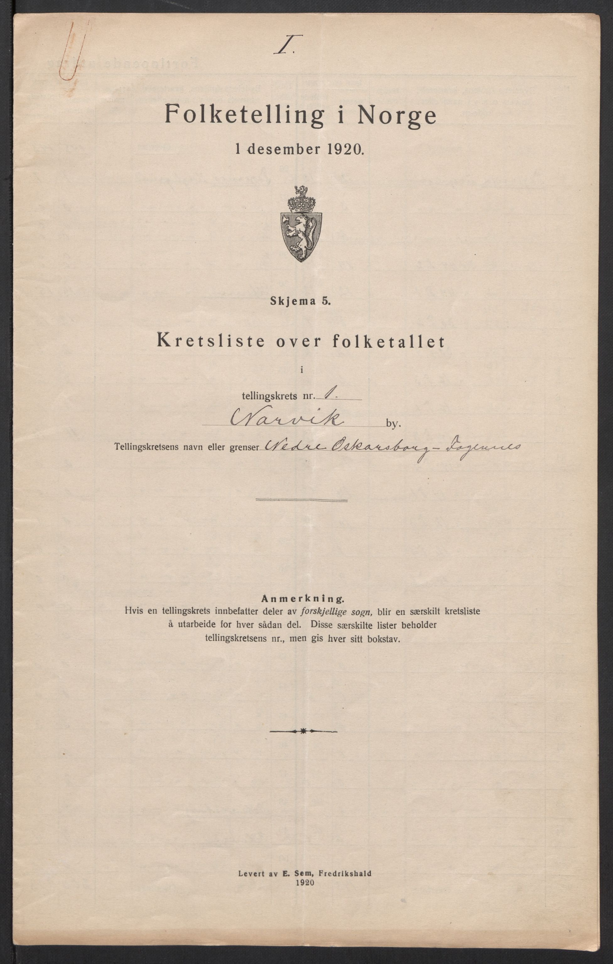 SAT, 1920 census for Narvik, 1920, p. 6