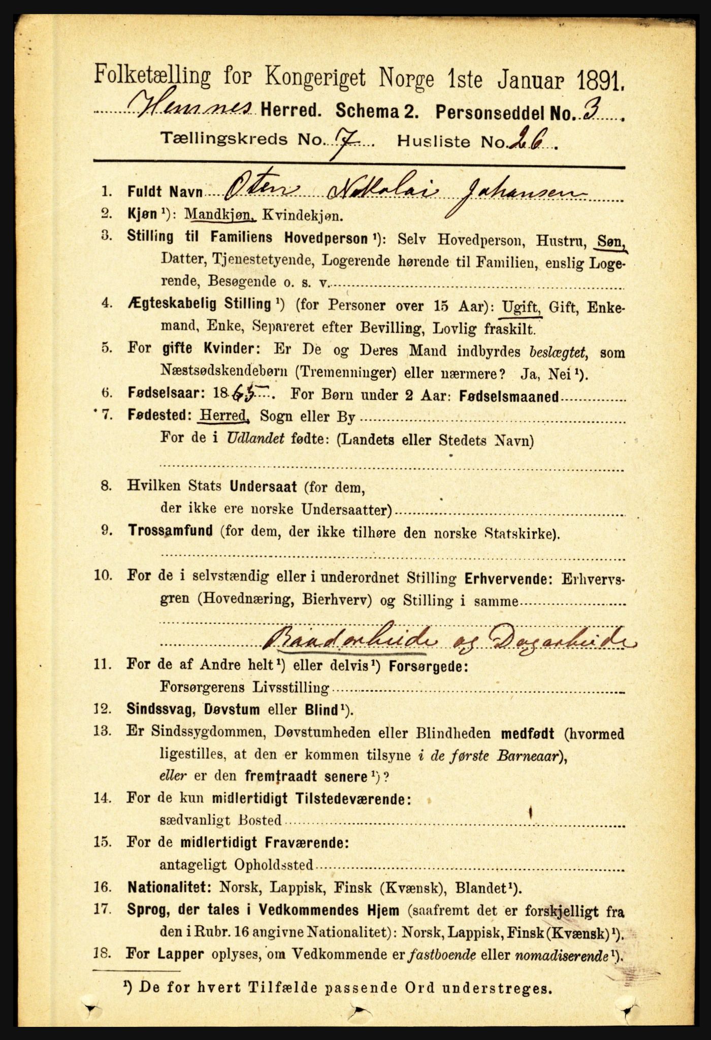 RA, 1891 census for 1832 Hemnes, 1891, p. 3416