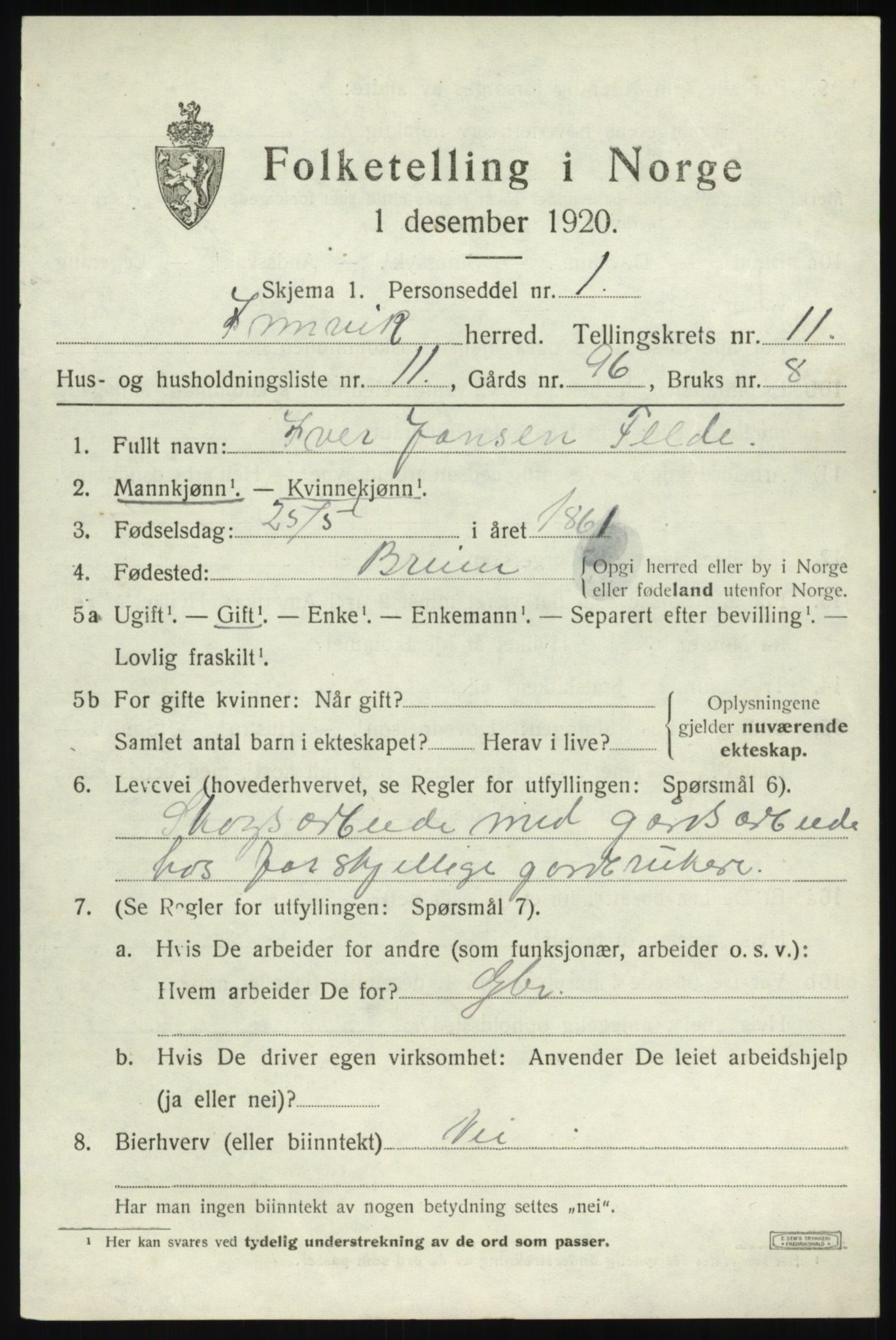 SAB, 1920 census for Innvik, 1920, p. 4639