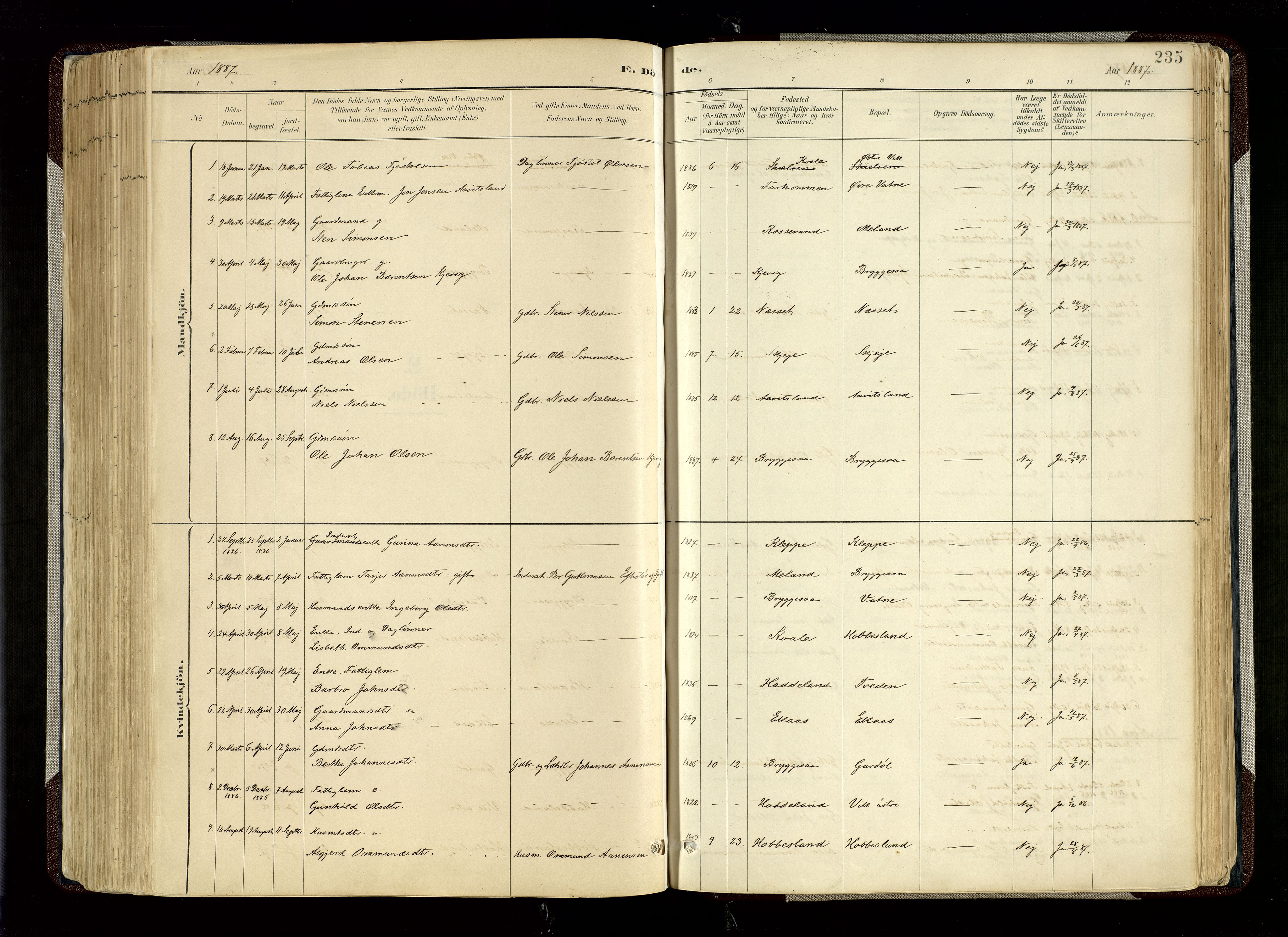 Hægebostad sokneprestkontor, SAK/1111-0024/F/Fa/Fab/L0004: Parish register (official) no. A 4, 1887-1929, p. 235