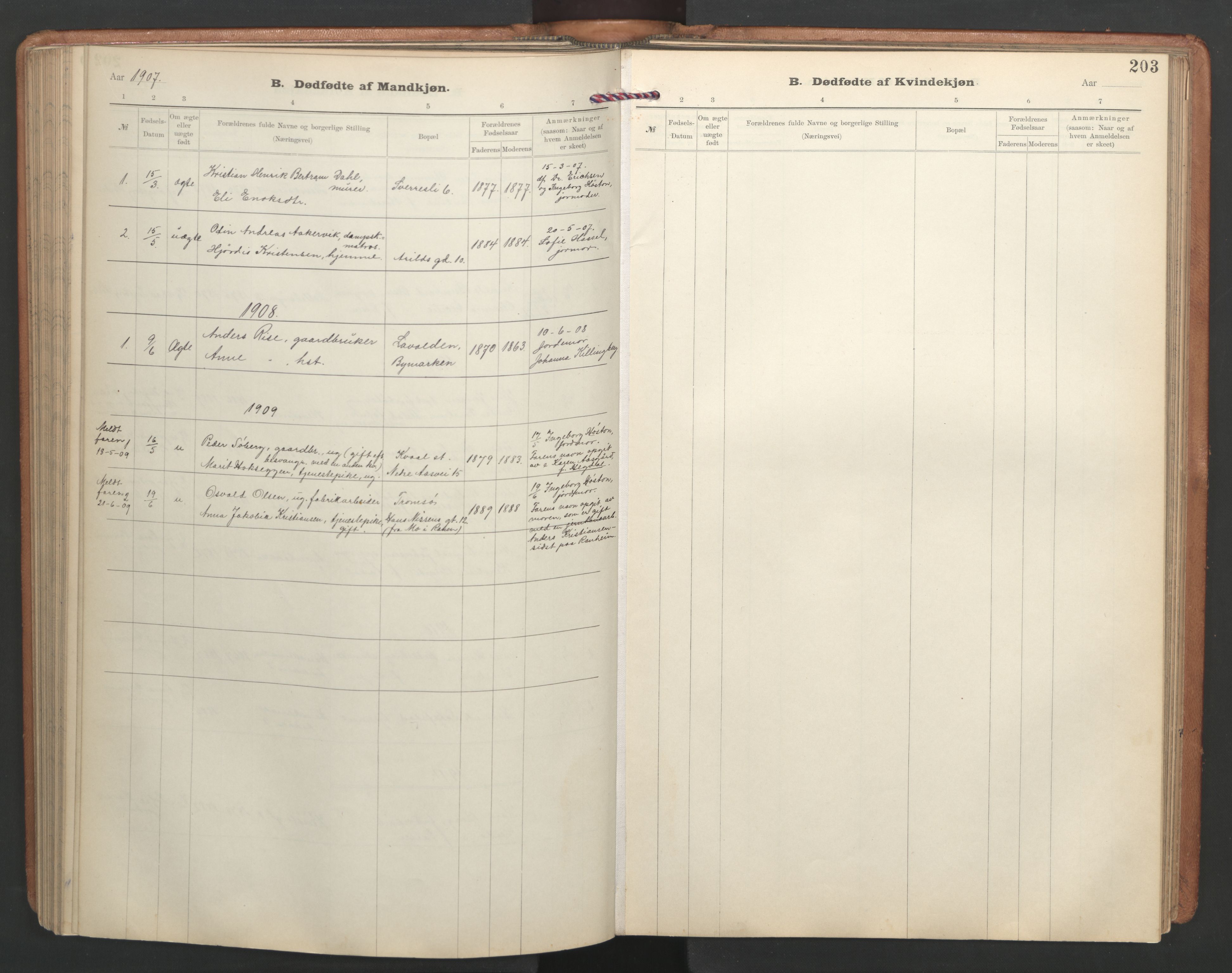 Ministerialprotokoller, klokkerbøker og fødselsregistre - Sør-Trøndelag, SAT/A-1456/603/L0173: Parish register (copy) no. 603C01, 1907-1962, p. 203
