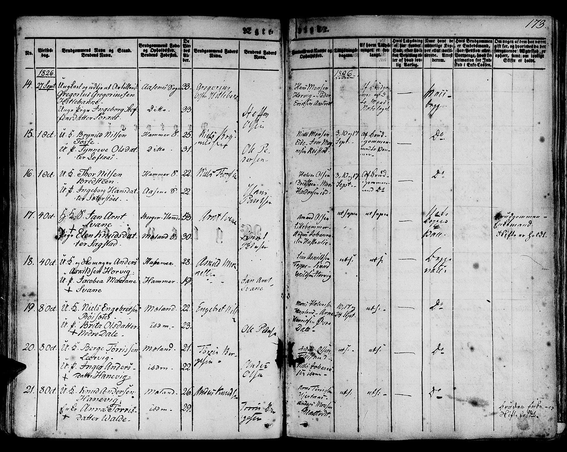 Hamre sokneprestembete, SAB/A-75501/H/Ha/Haa/Haaa/L0011: Parish register (official) no. A 11, 1826-1834, p. 173