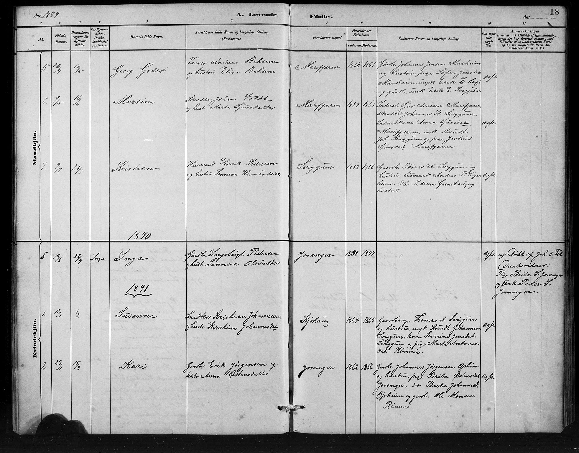 Jostedal sokneprestembete, SAB/A-80601/H/Hab/Habd/L0001: Parish register (copy) no. D 1, 1882-1910, p. 18