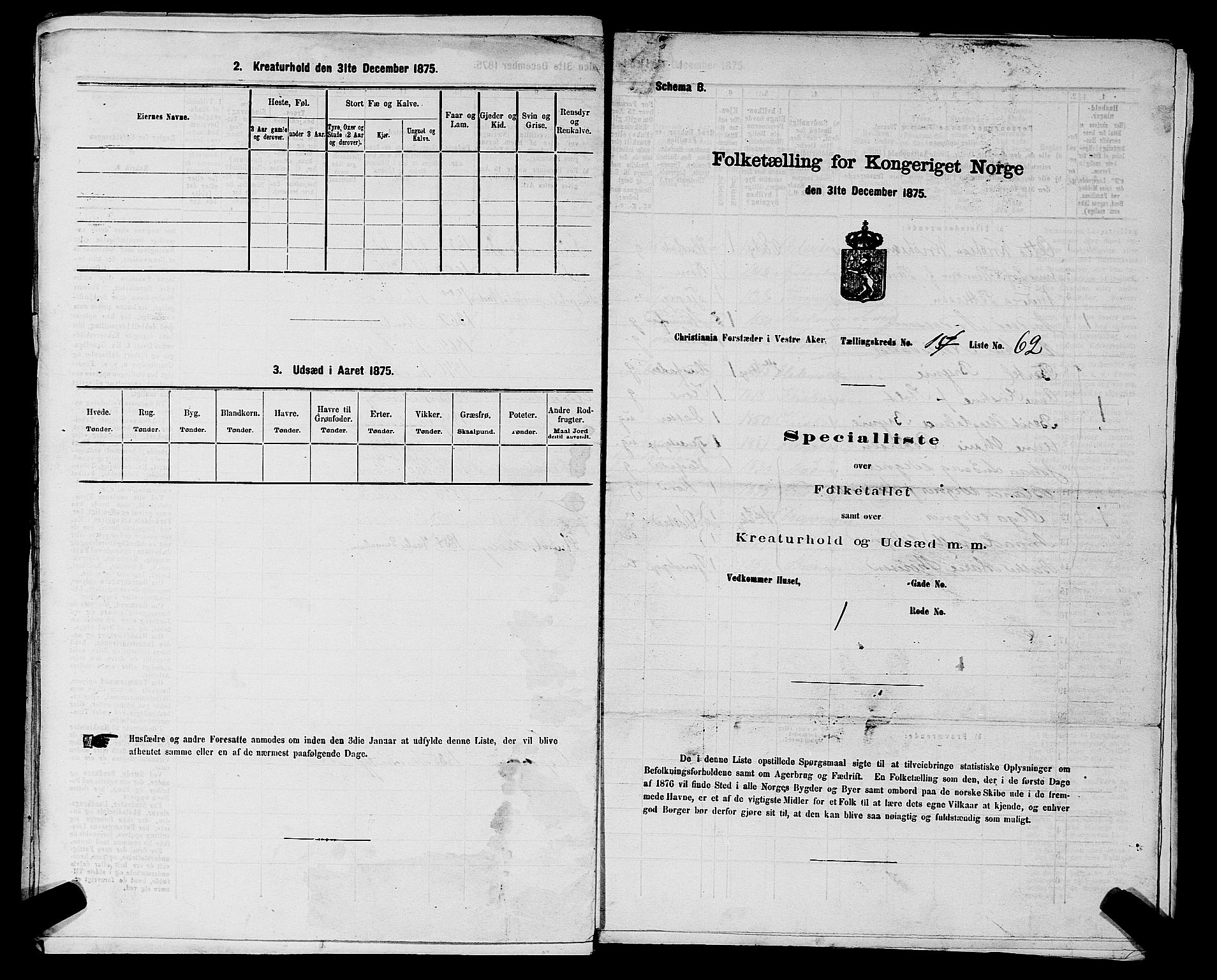 RA, 1875 census for 0218aP Vestre Aker, 1875, p. 2376