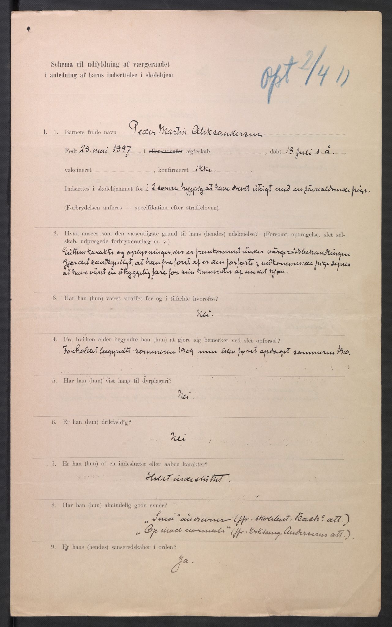 Falstad skolehjem, AV/RA-S-1676/E/Eb/L0010: Elevmapper løpenr. 210-239, 1910-1917, p. 410