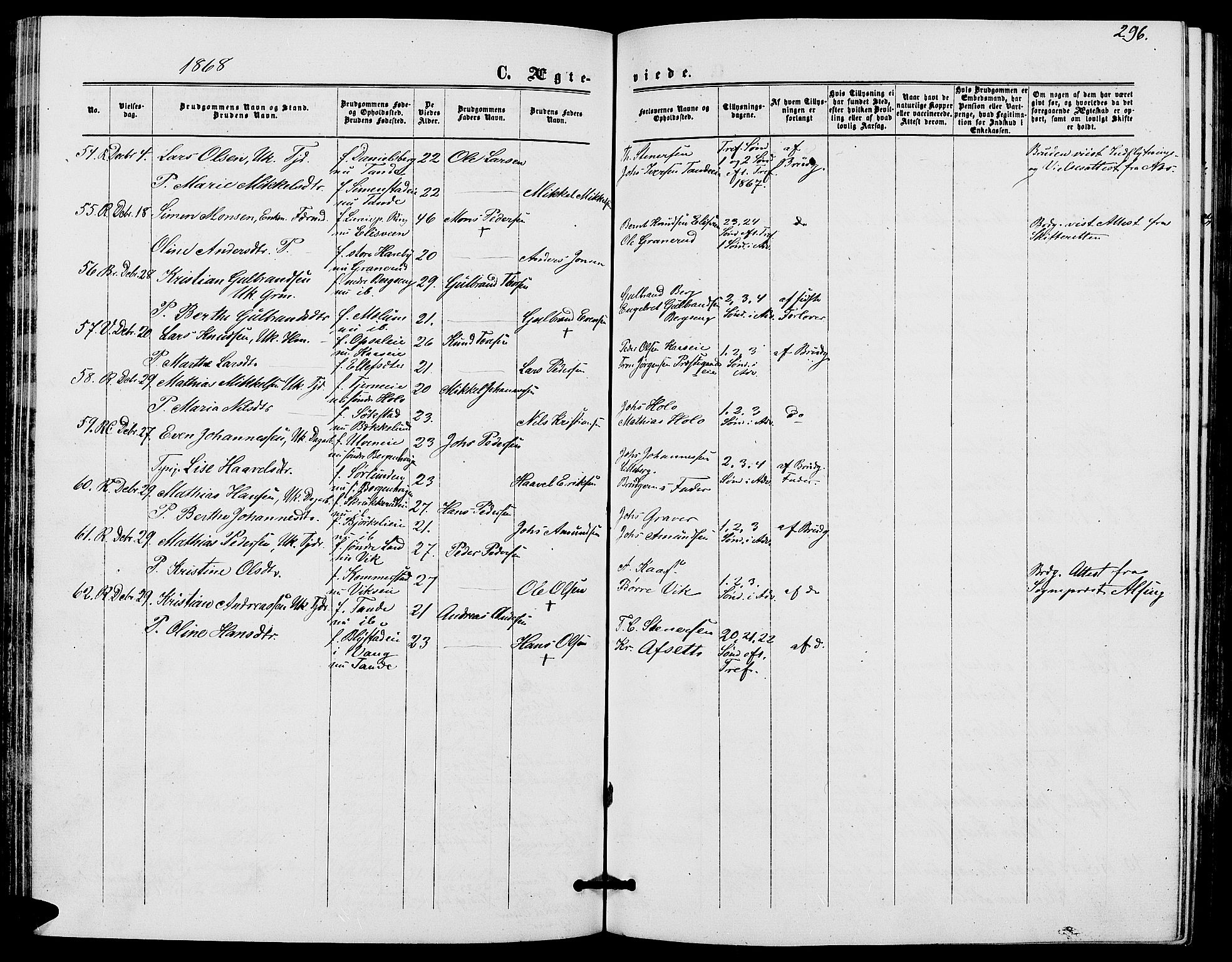 Ringsaker prestekontor, AV/SAH-PREST-014/L/La/L0007: Parish register (copy) no. 7, 1861-1869, p. 296