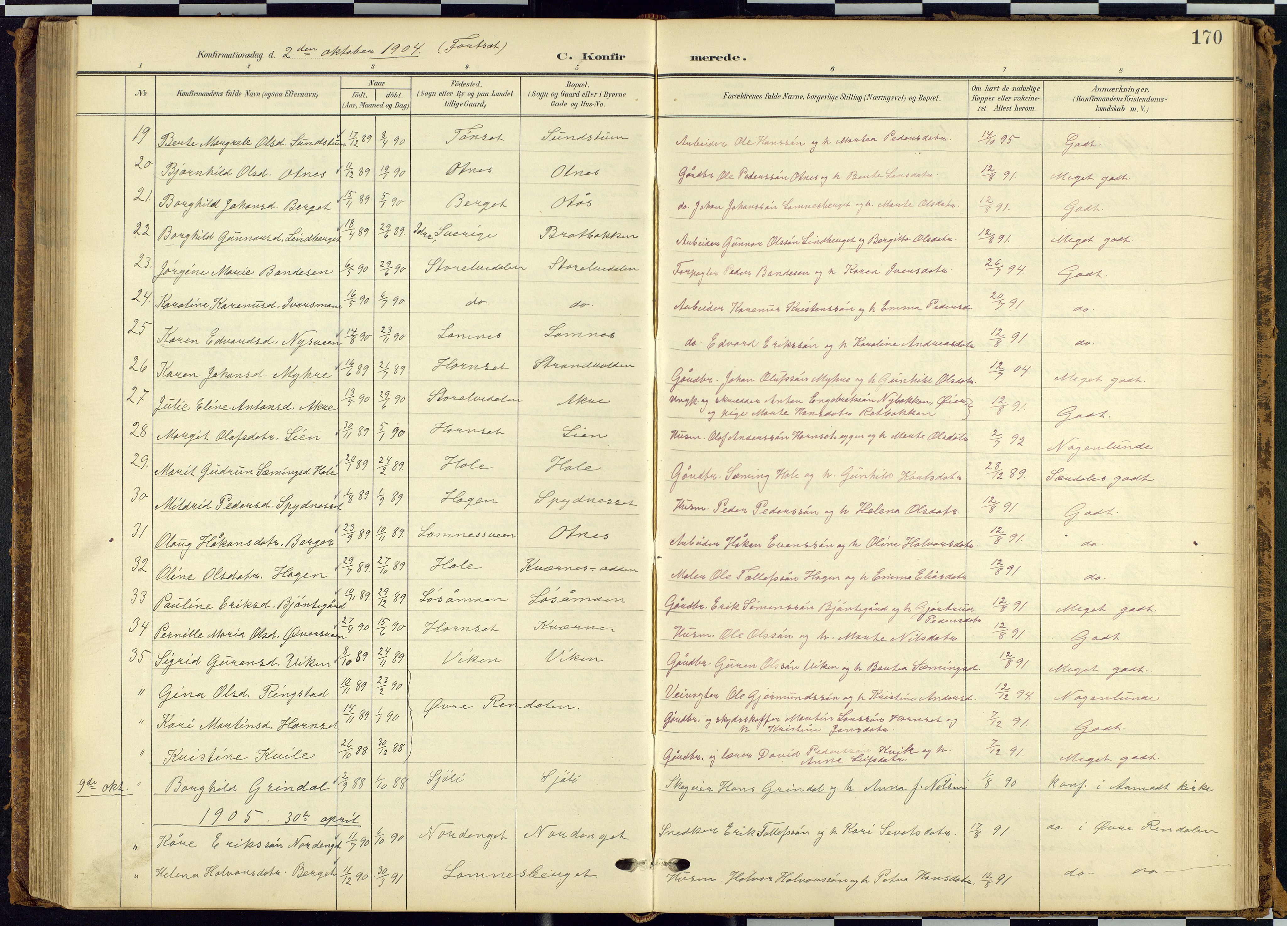 Rendalen prestekontor, SAH/PREST-054/H/Ha/Hab/L0010: Parish register (copy) no. 10, 1903-1940, p. 170