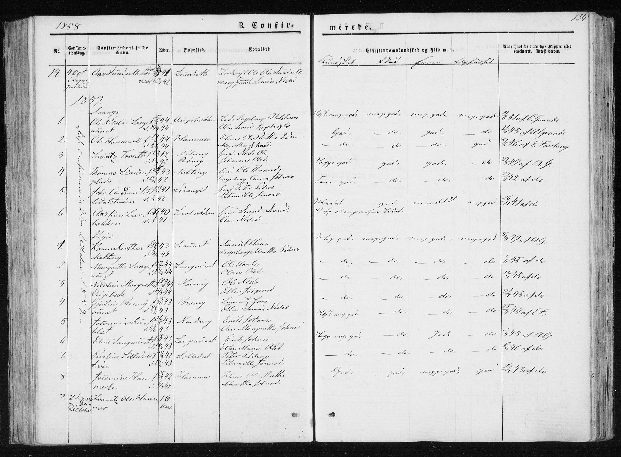 Ministerialprotokoller, klokkerbøker og fødselsregistre - Nord-Trøndelag, AV/SAT-A-1458/733/L0323: Parish register (official) no. 733A02, 1843-1870, p. 134