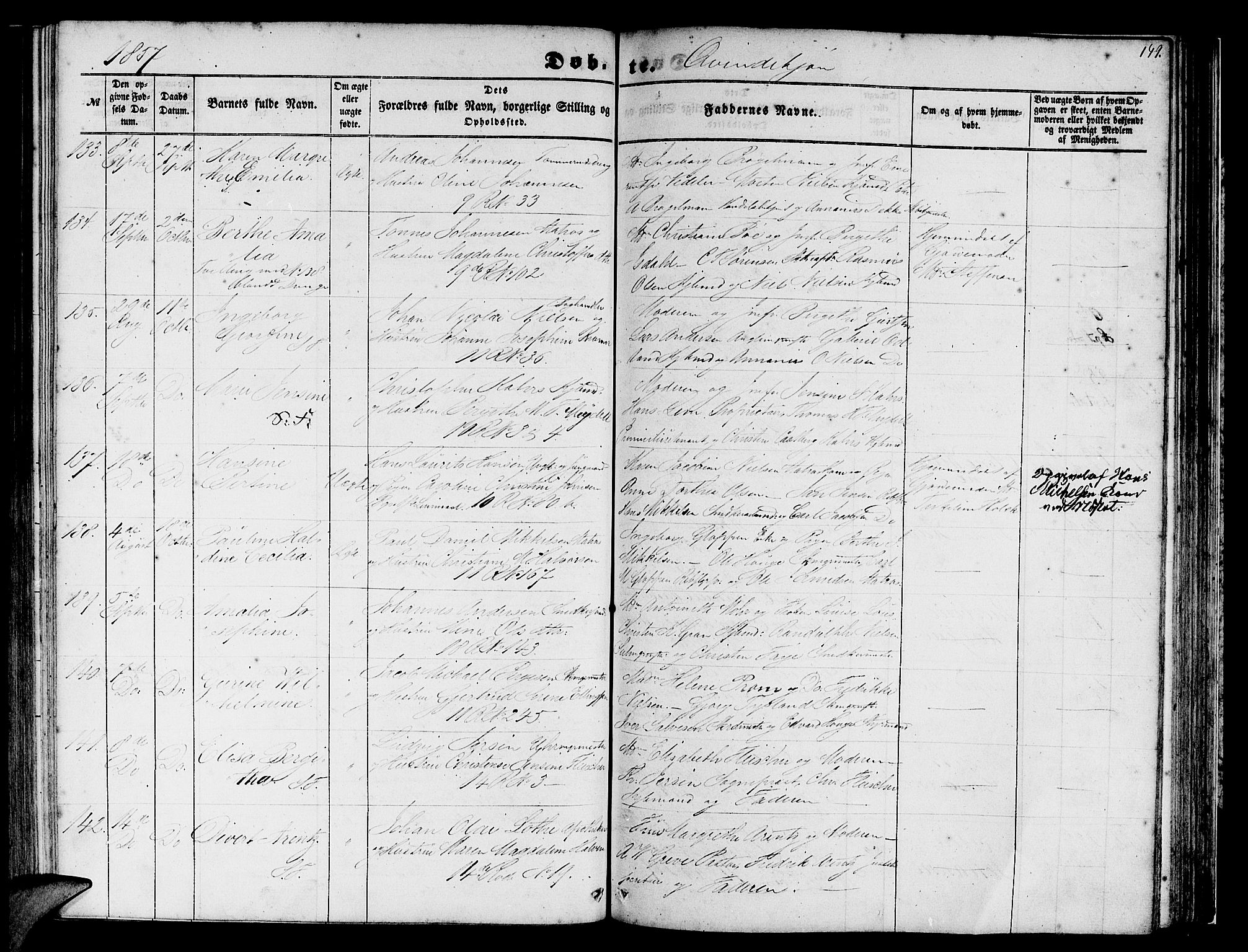 Domkirken sokneprestembete, SAB/A-74801/H/Hab/L0011: Parish register (copy) no. B 4, 1856-1862, p. 149