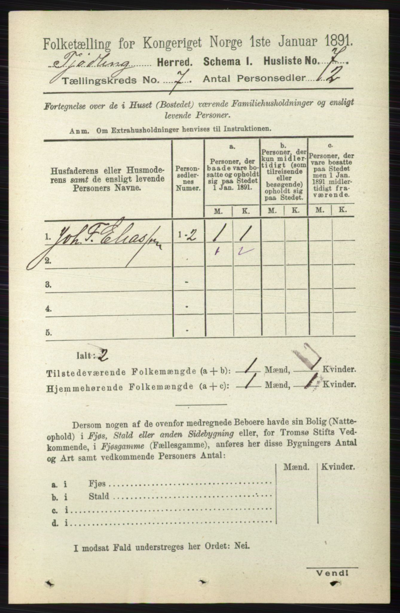 RA, 1891 census for 0725 Tjølling, 1891, p. 3554