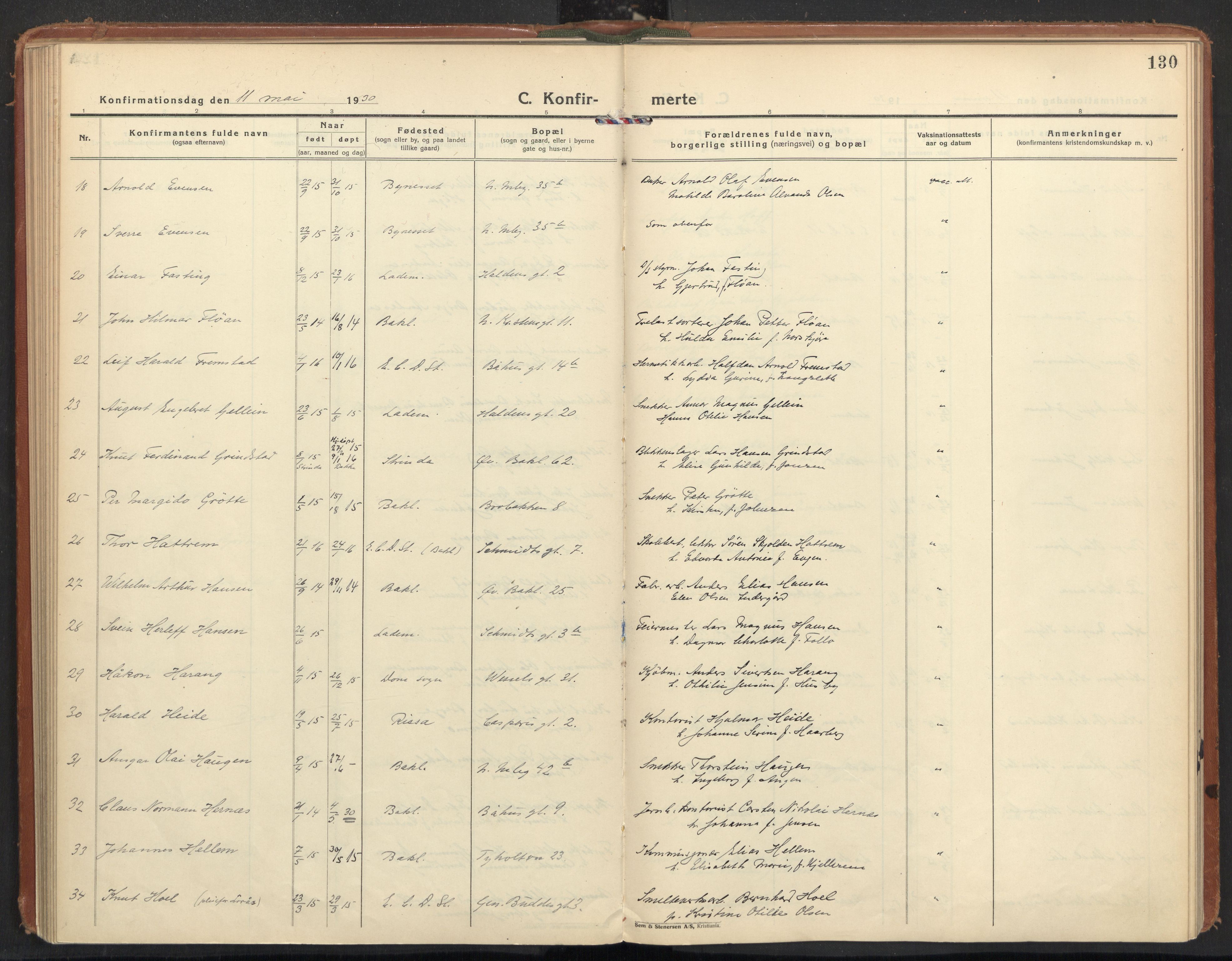 Ministerialprotokoller, klokkerbøker og fødselsregistre - Sør-Trøndelag, SAT/A-1456/604/L0208: Parish register (official) no. 604A28, 1923-1937, p. 130