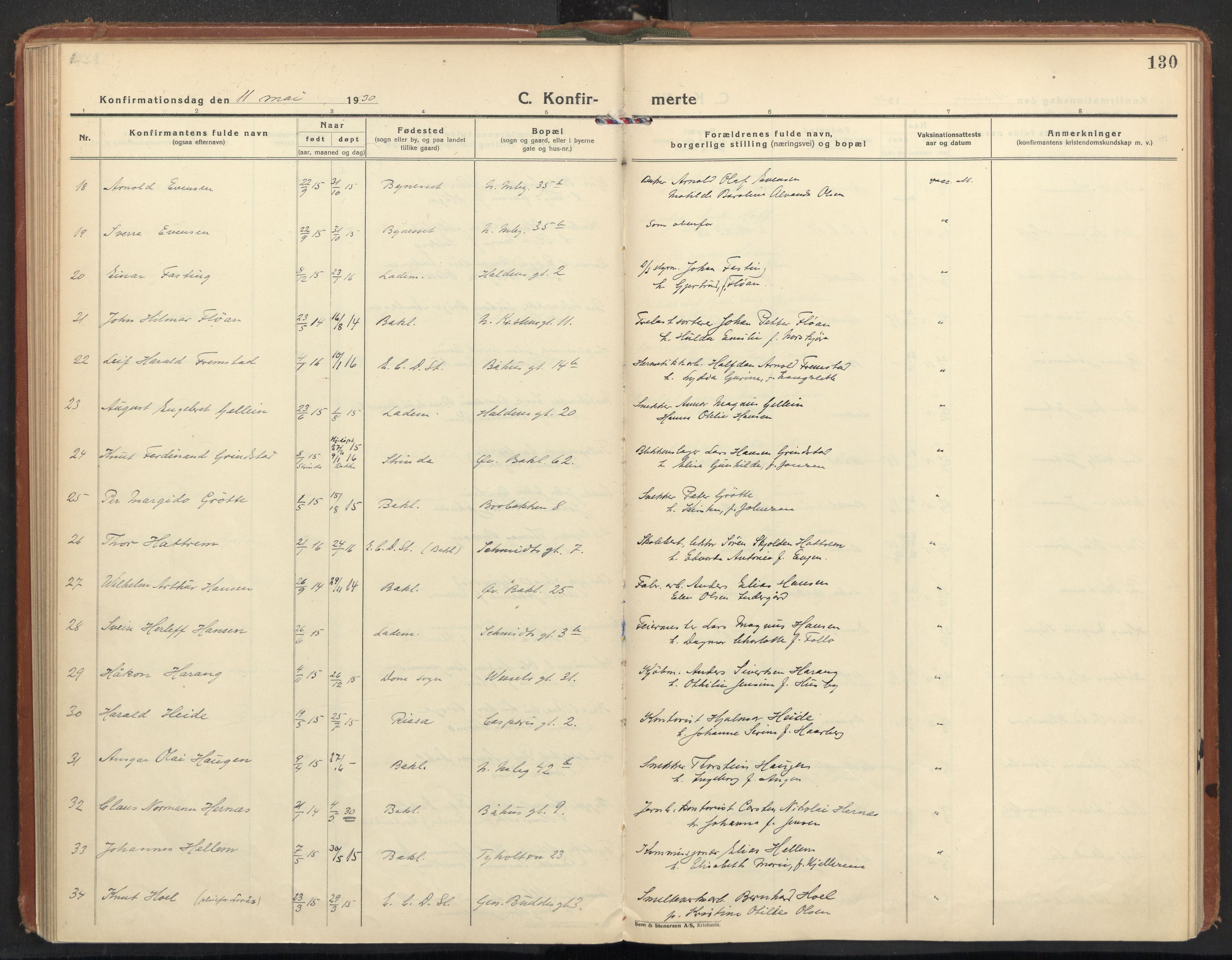 Ministerialprotokoller, klokkerbøker og fødselsregistre - Sør-Trøndelag, AV/SAT-A-1456/604/L0208: Parish register (official) no. 604A28, 1923-1937, p. 130